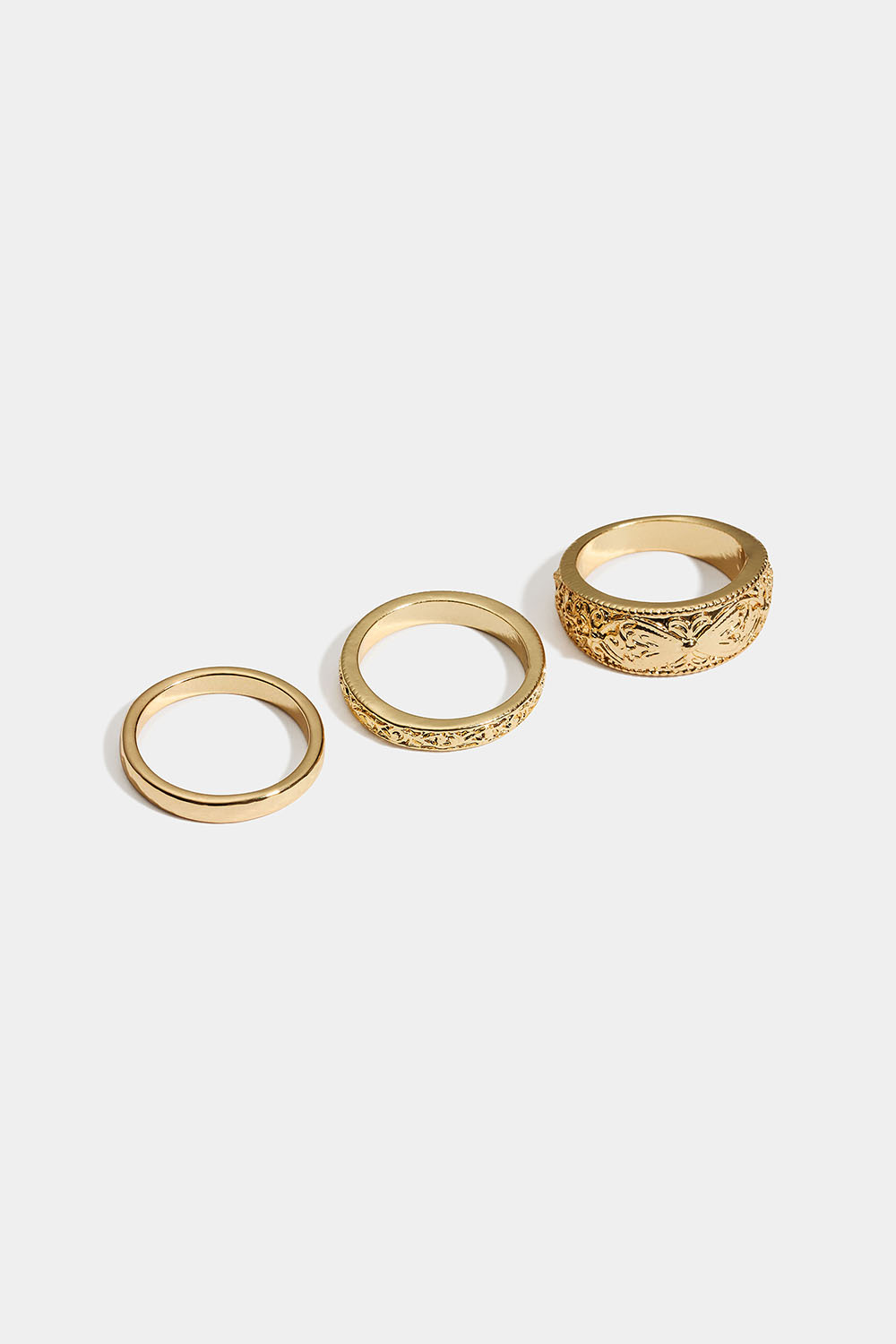 Guldfärgade ringar med struktur,  3-pack