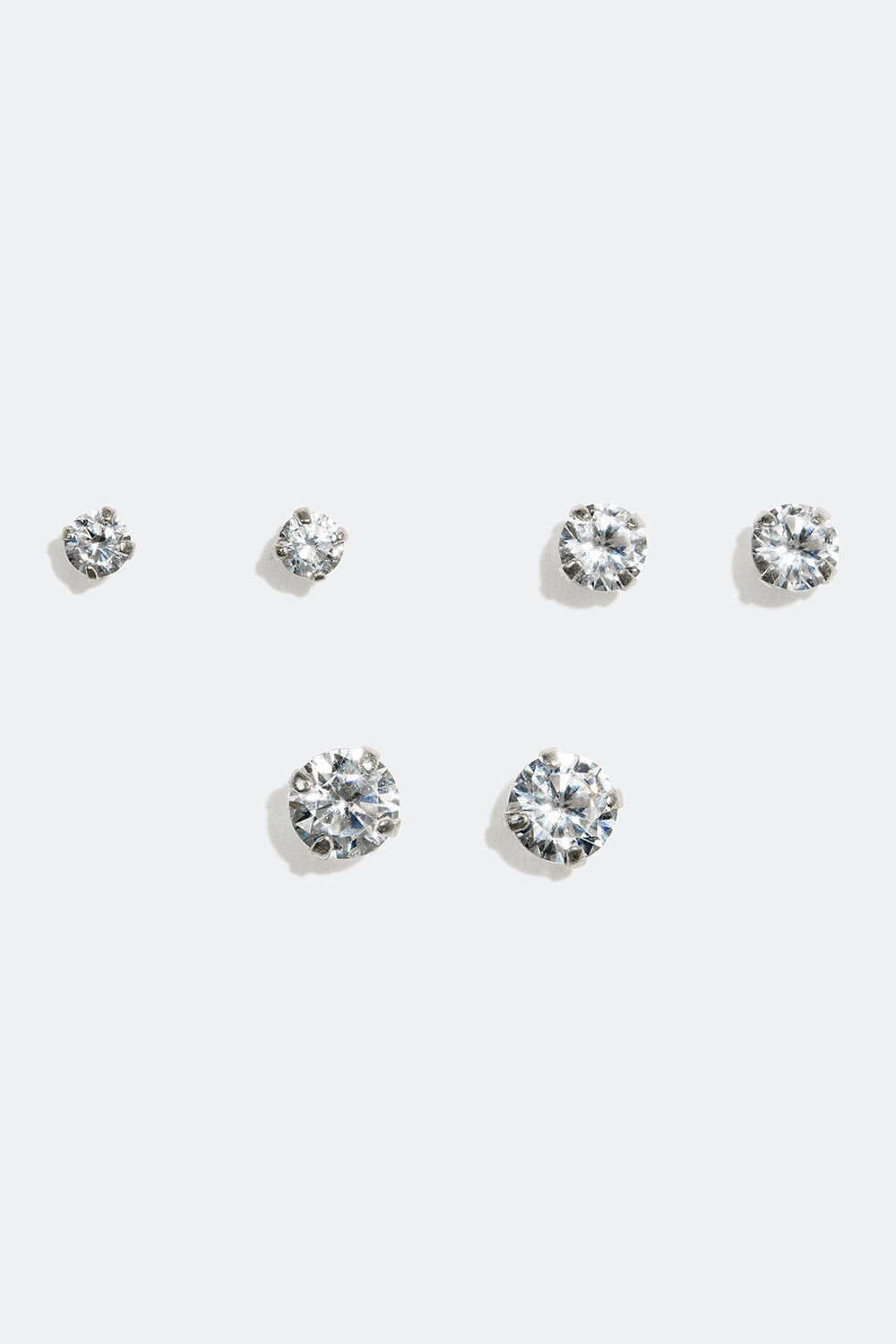 Studs med runda glasstenar, äkta silver, 3-pack, 4 mm