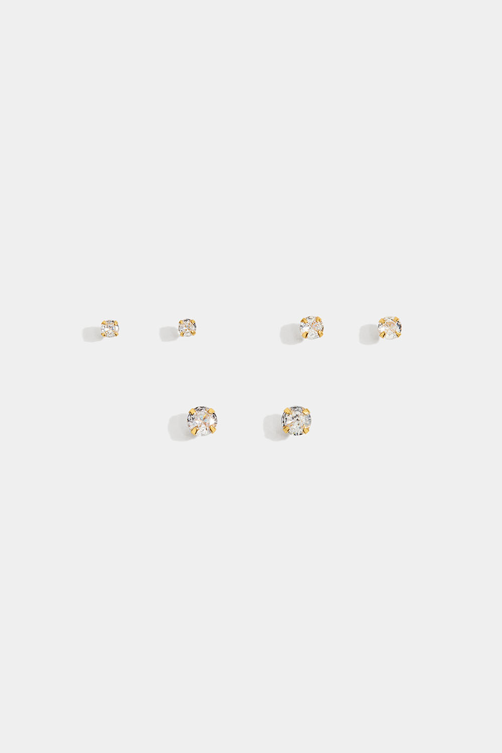 Studs med runda glasstenar, förgyllda med 18K guld, 3-pack, 4 mm