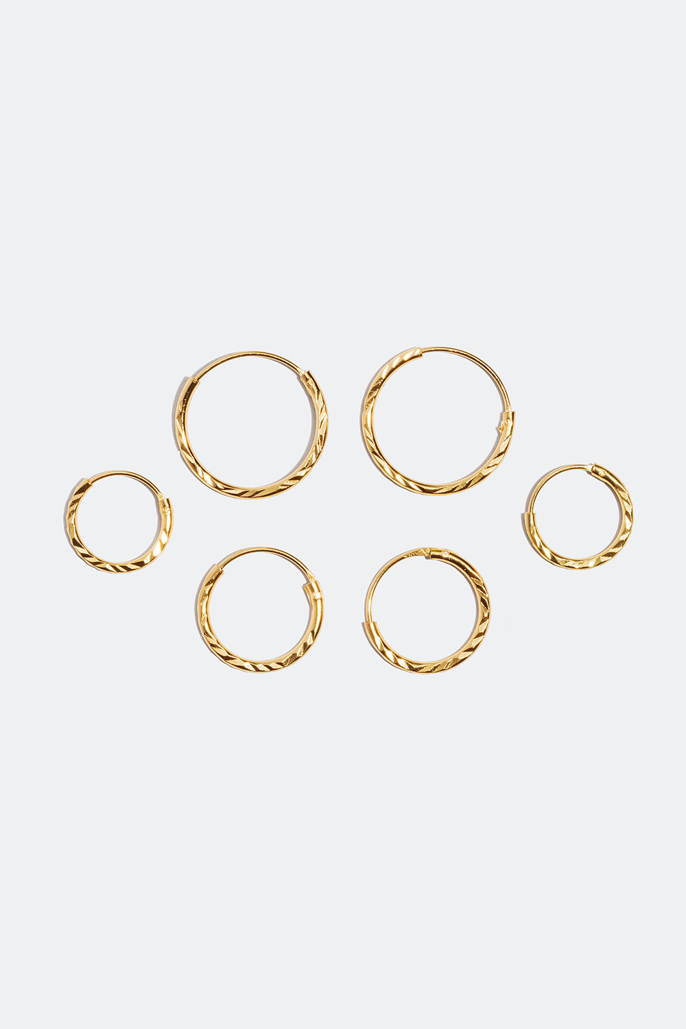 Hoops förgyllda med 18K guld, 3-pack, 1,2 cm