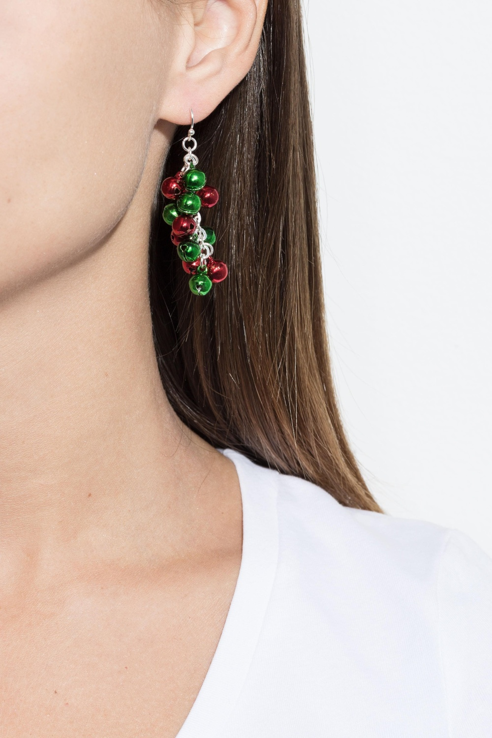 Örhängen med bjällror i grönt och rött