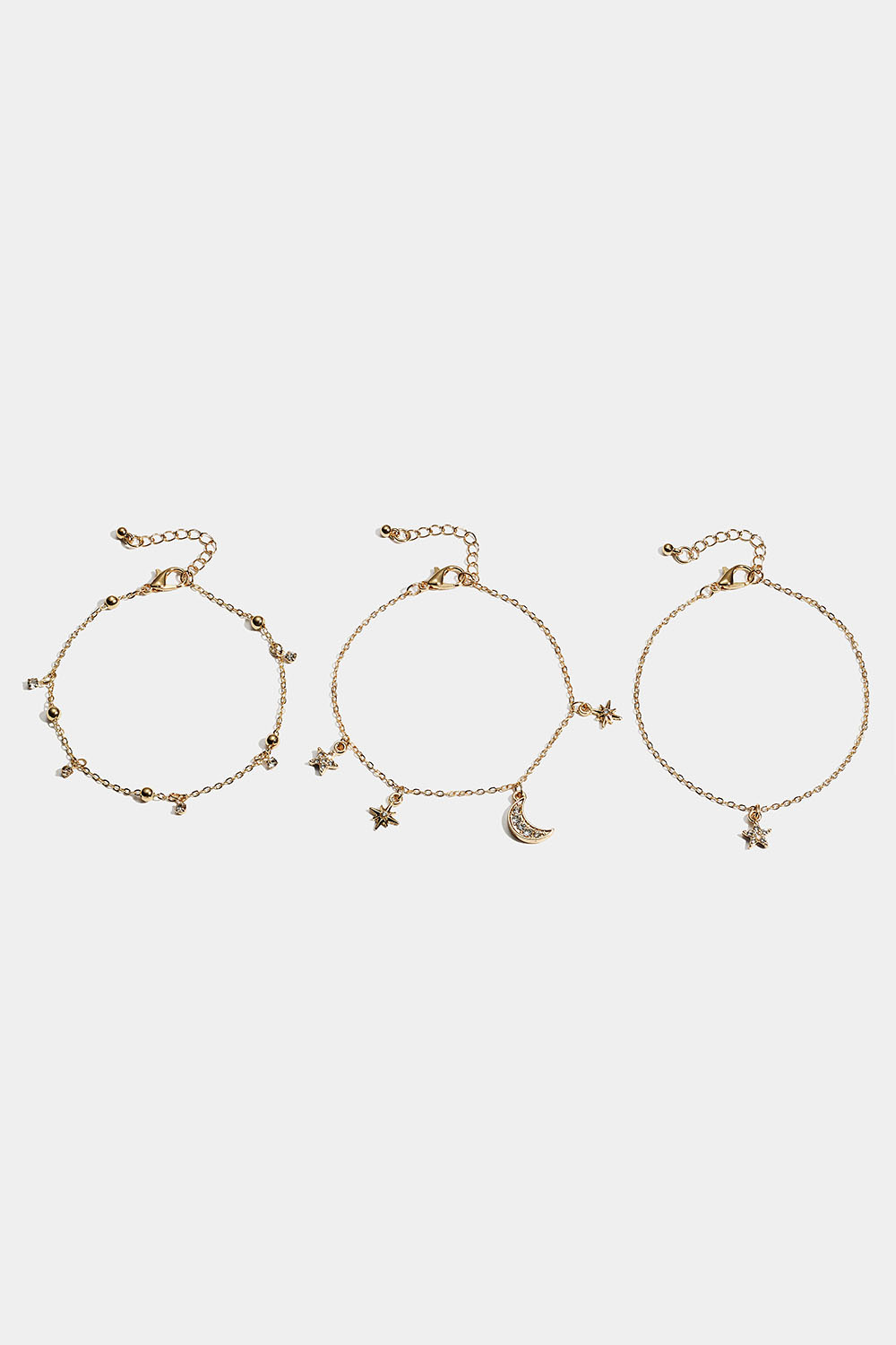 Armband med stjärn - och månberlocker, 3-pack