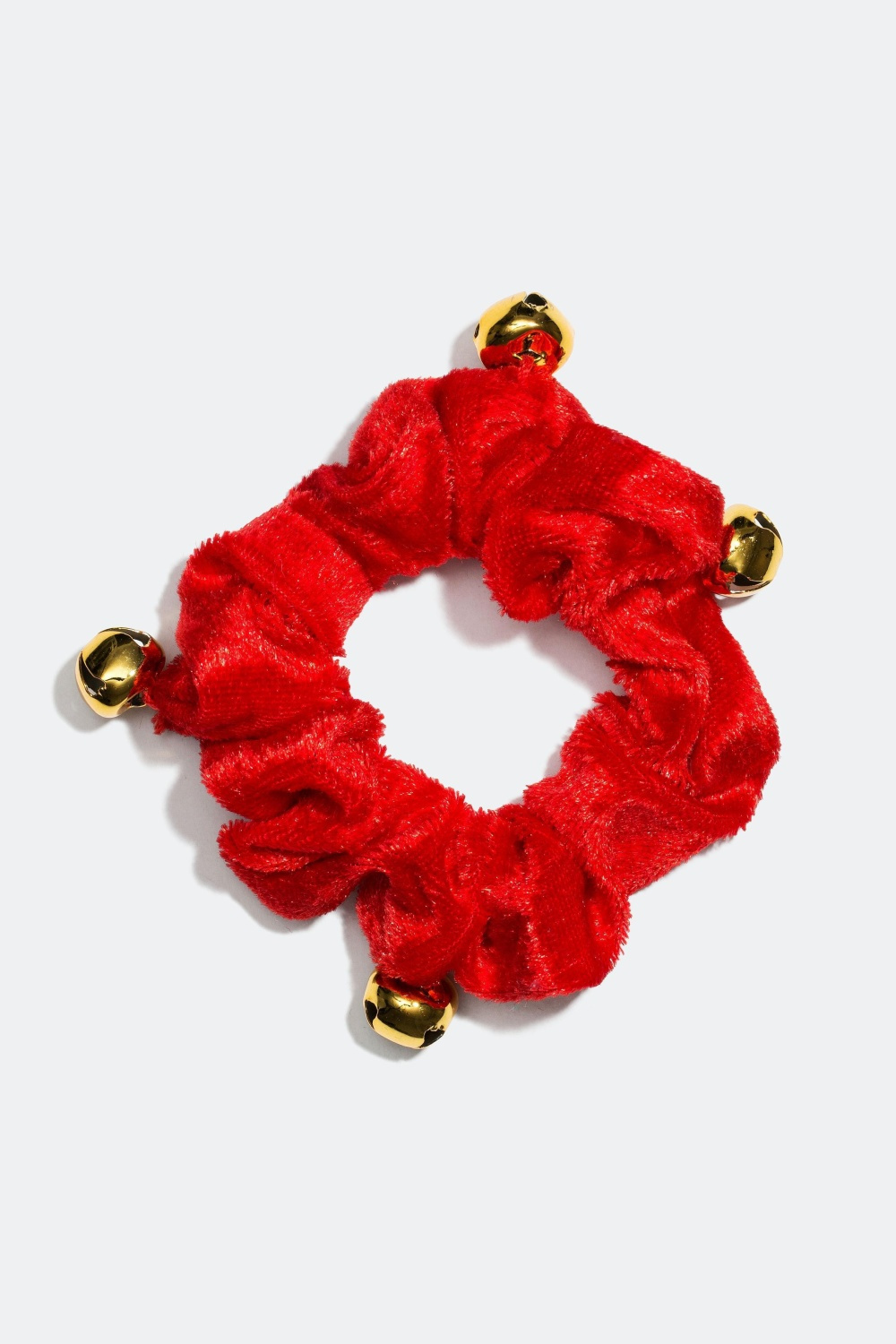 Röd scrunchie med bjällror