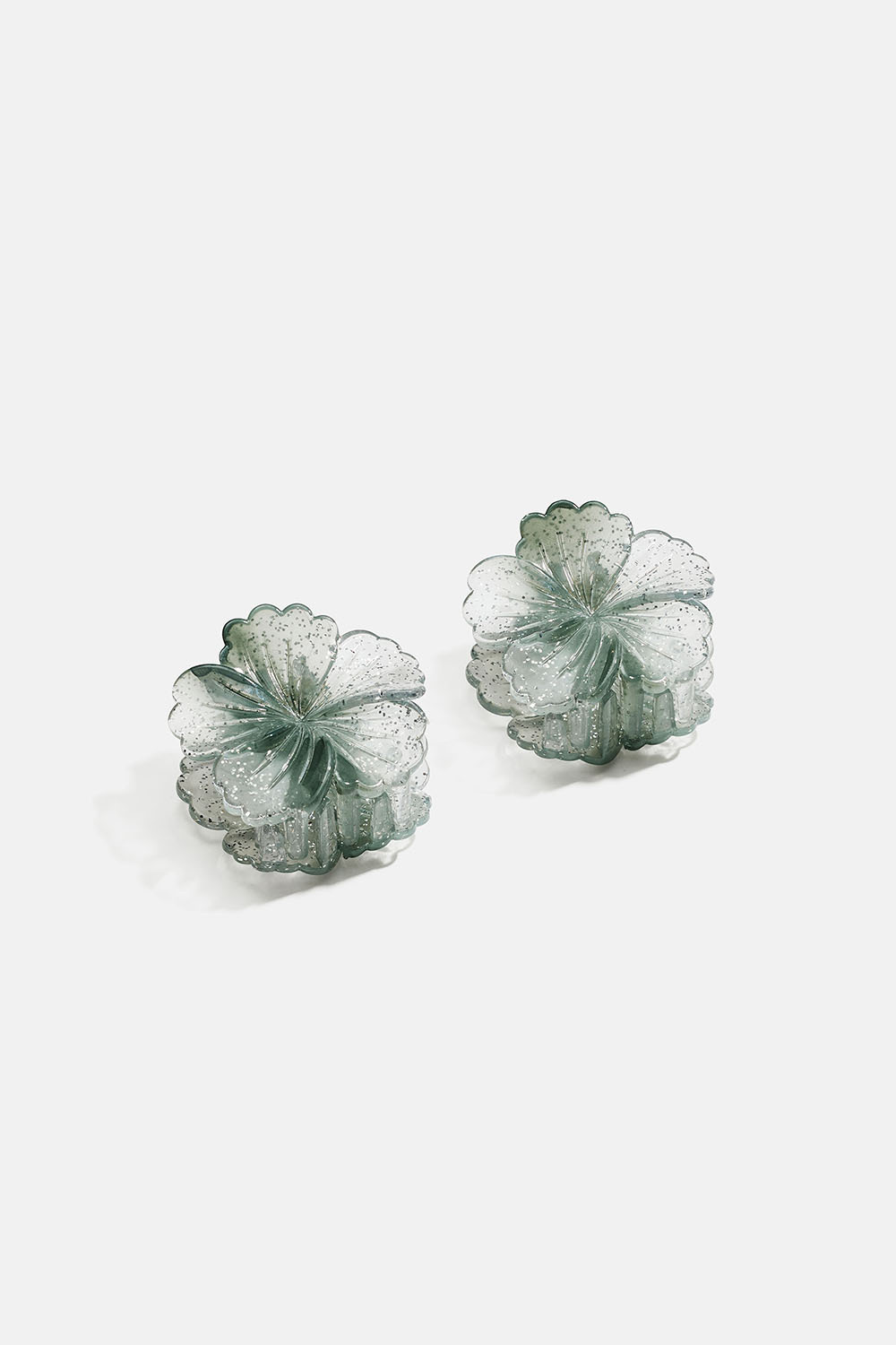 Små gröna blomformade hårklämmor, 2-pack