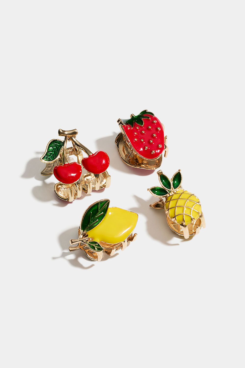 Hårklämmor med körsbär, jordgubbe, citron och ananas, 4-pack