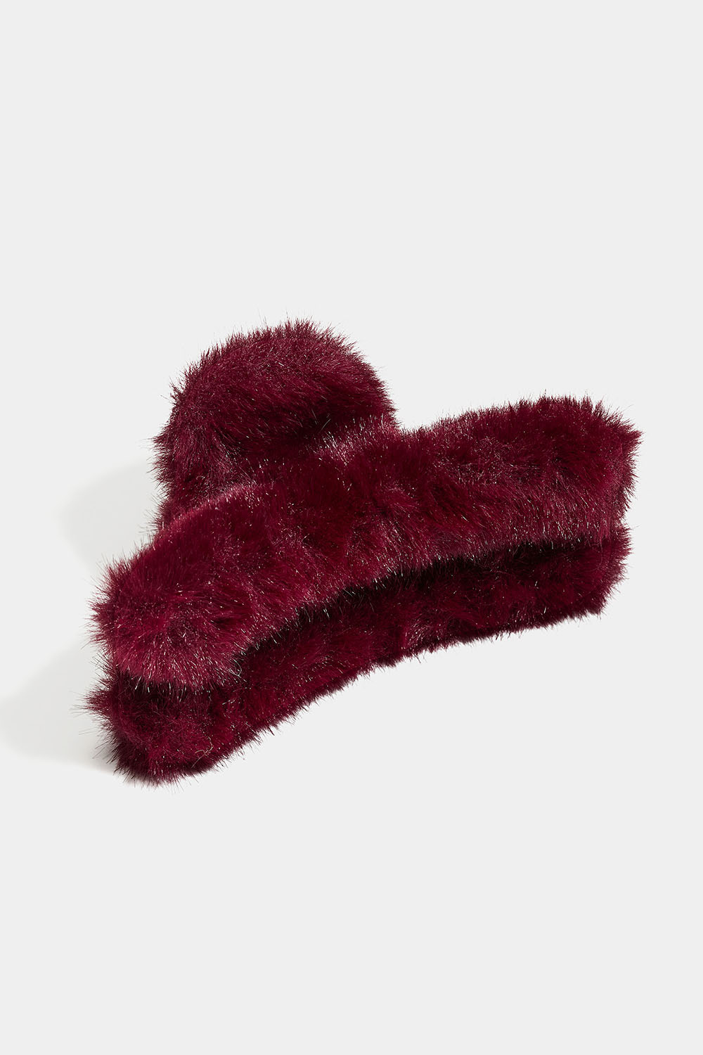 Fluffig vinröd hårklämma