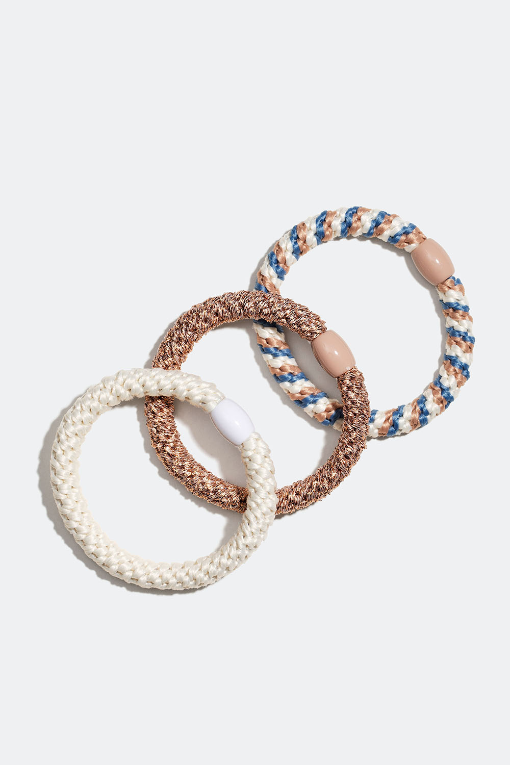 Flätade hårsnoddar i vit, beige och blå mix, 3-pack