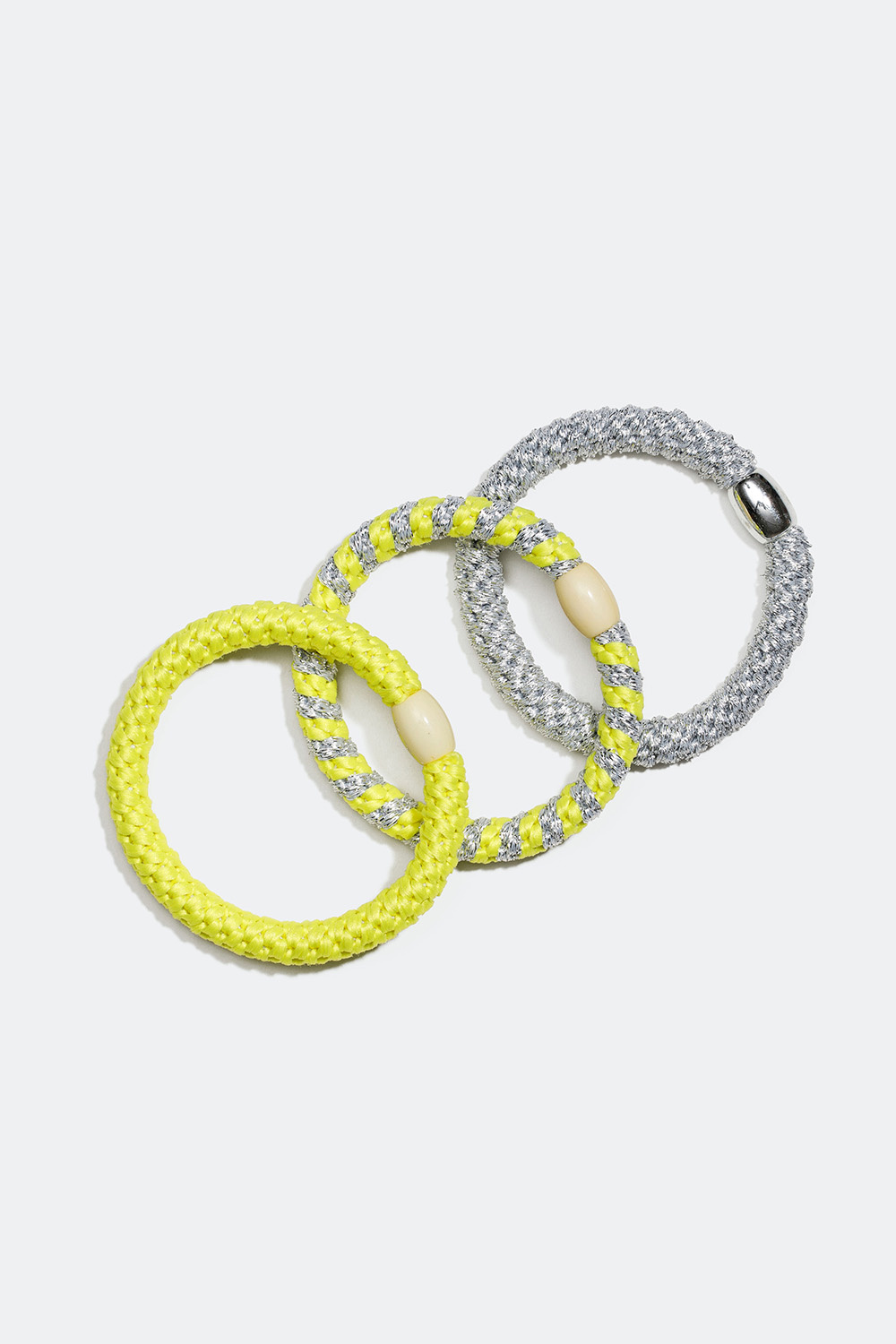 Flätade hårsnoddar i silver och neongult, 3-pack