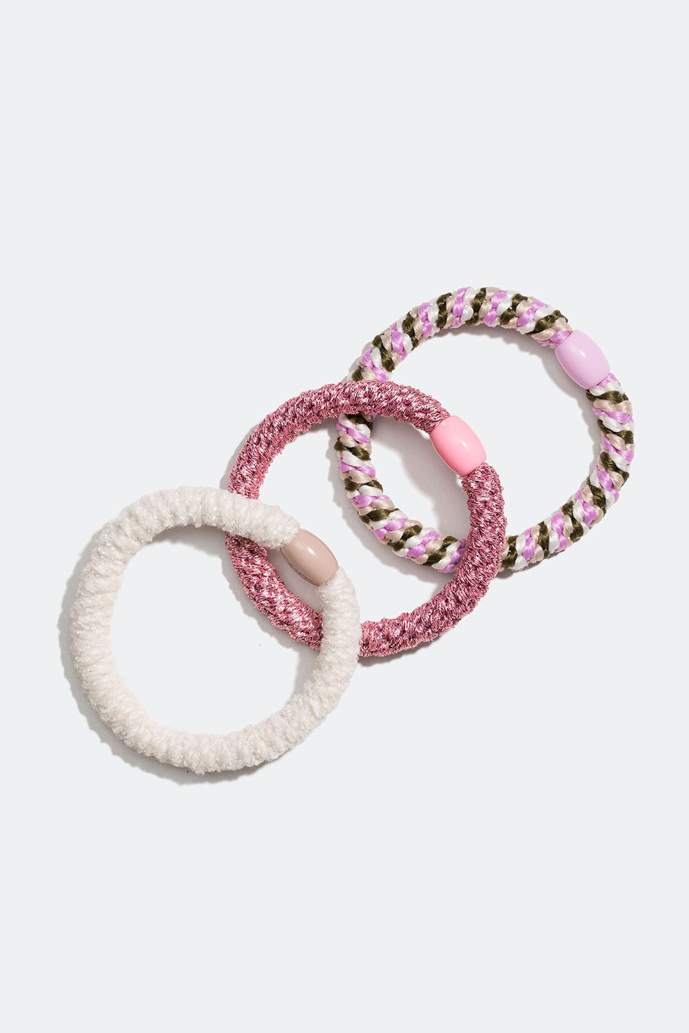 Flätade hårsnoddar i rosa, vit och grön mix, 3-pack