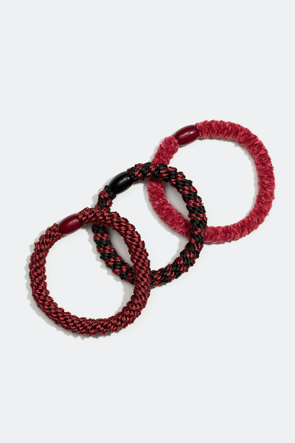 Flätade hårsnoddar i mörkröd mix, 3-pack