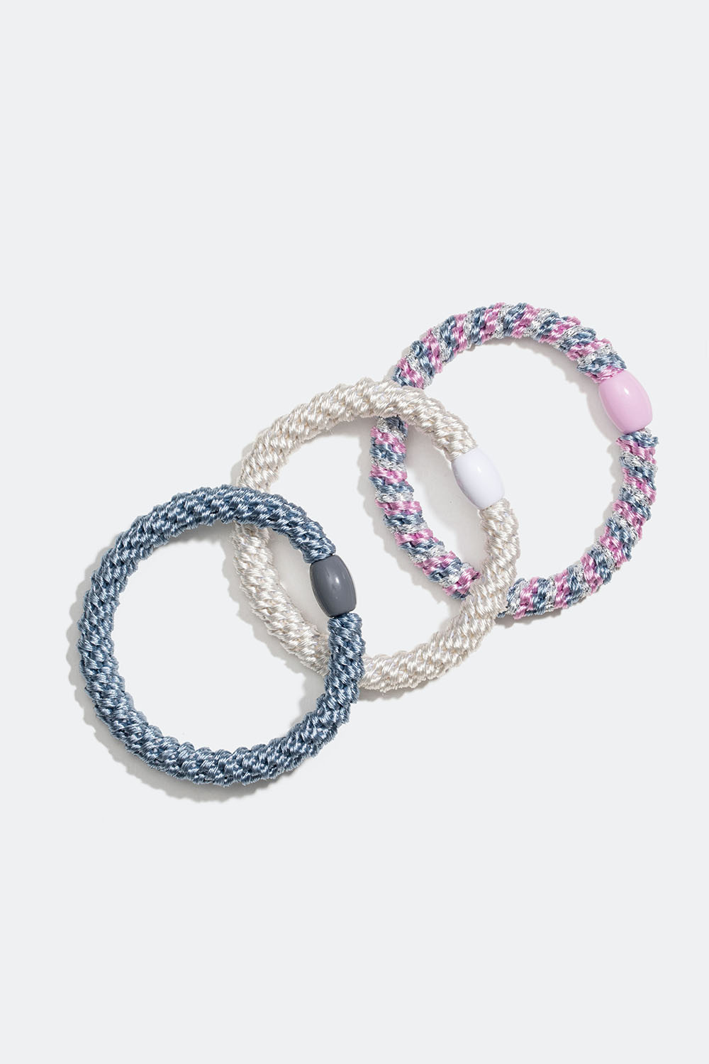 Flätade hårsnoddar i blå, vit och rosa mix, 3-pack