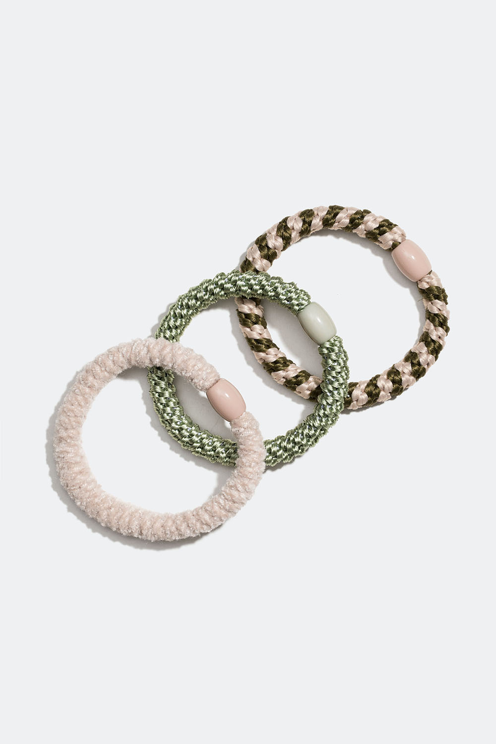 Flätade hårsnoddar i grön och vit mix, 3-pack