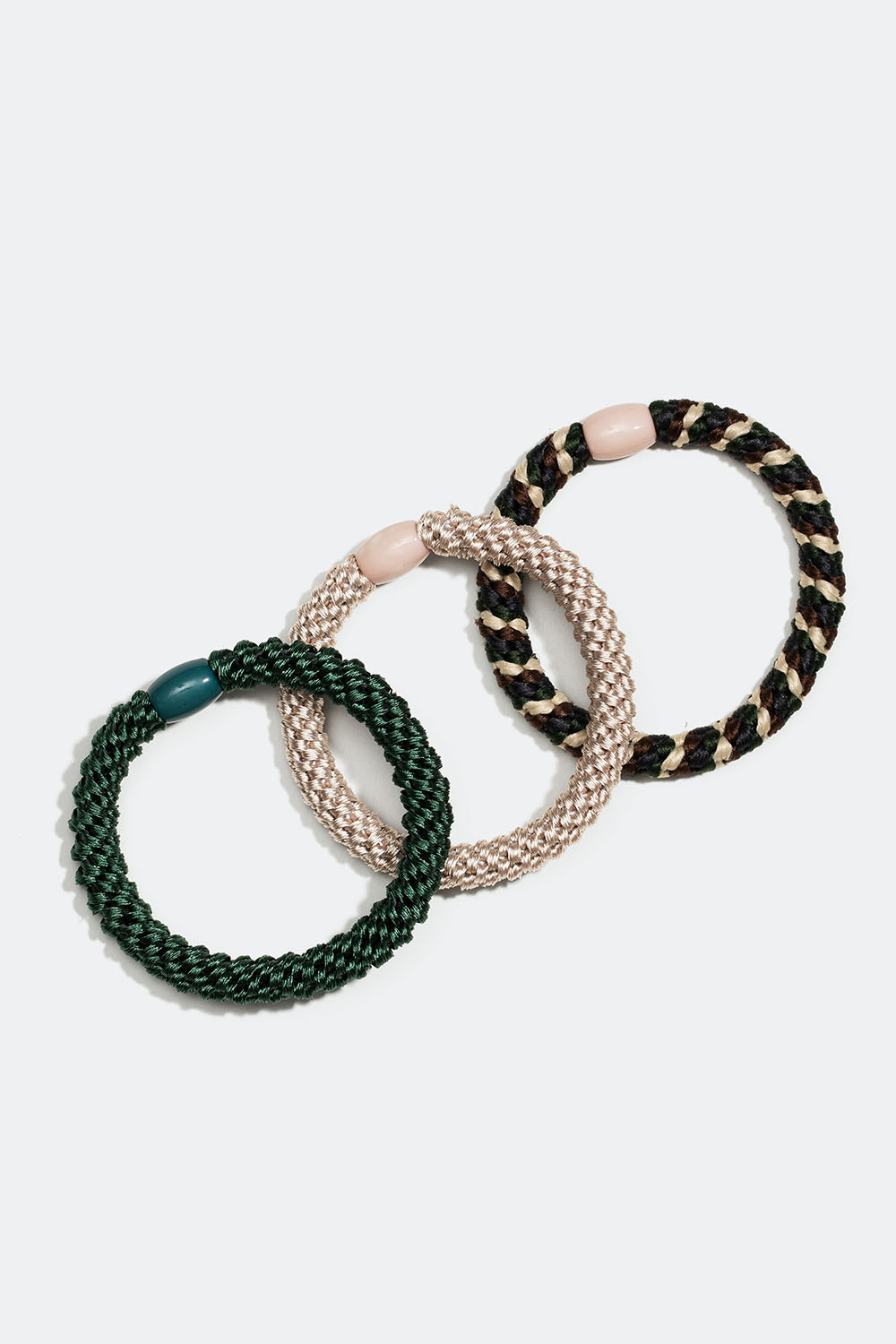 Flätade hårsnoddar i mörkgrön mix, 3-pack