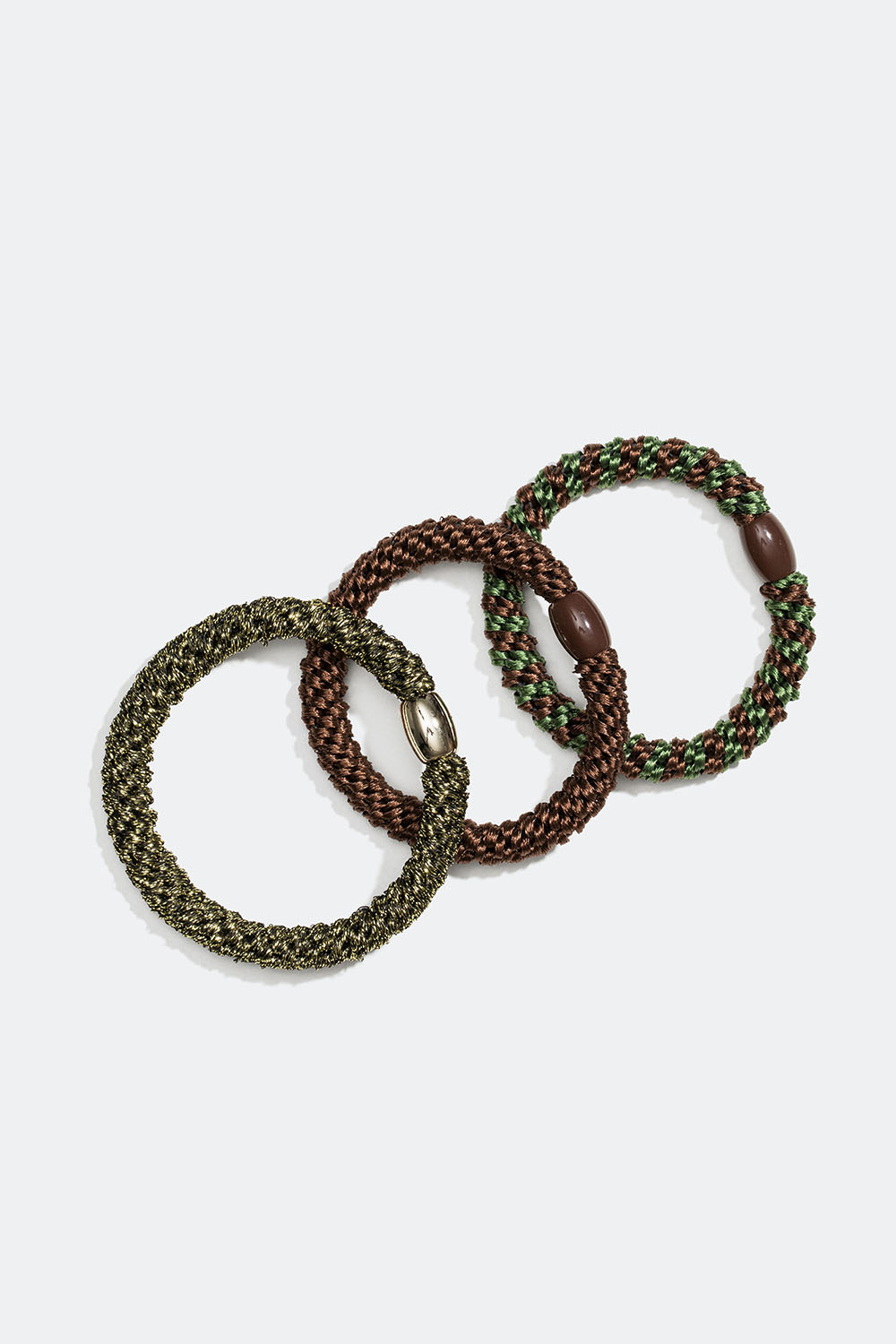 Flätade hårsnoddar i brun och grön mix, 3-pack