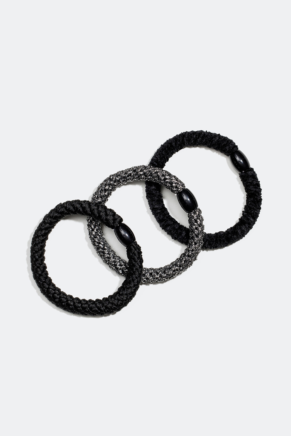 Flätade hårsnoddar i svart och silver, 3-pack
