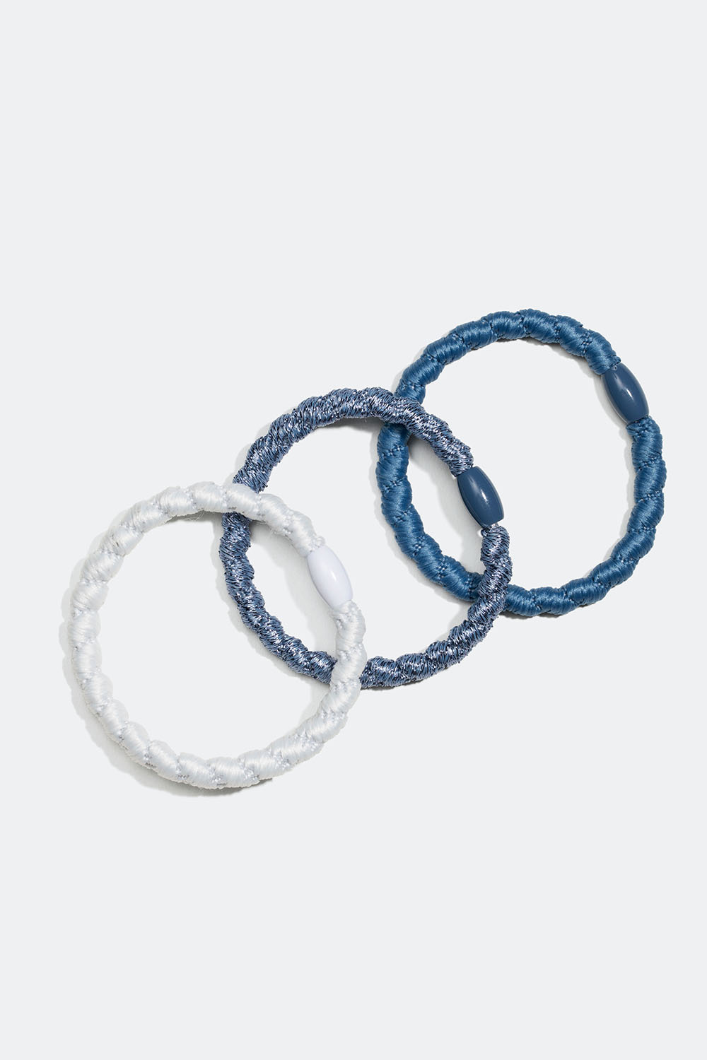 Smala flätade hårsnoddar i blått och vitt, 3-pack