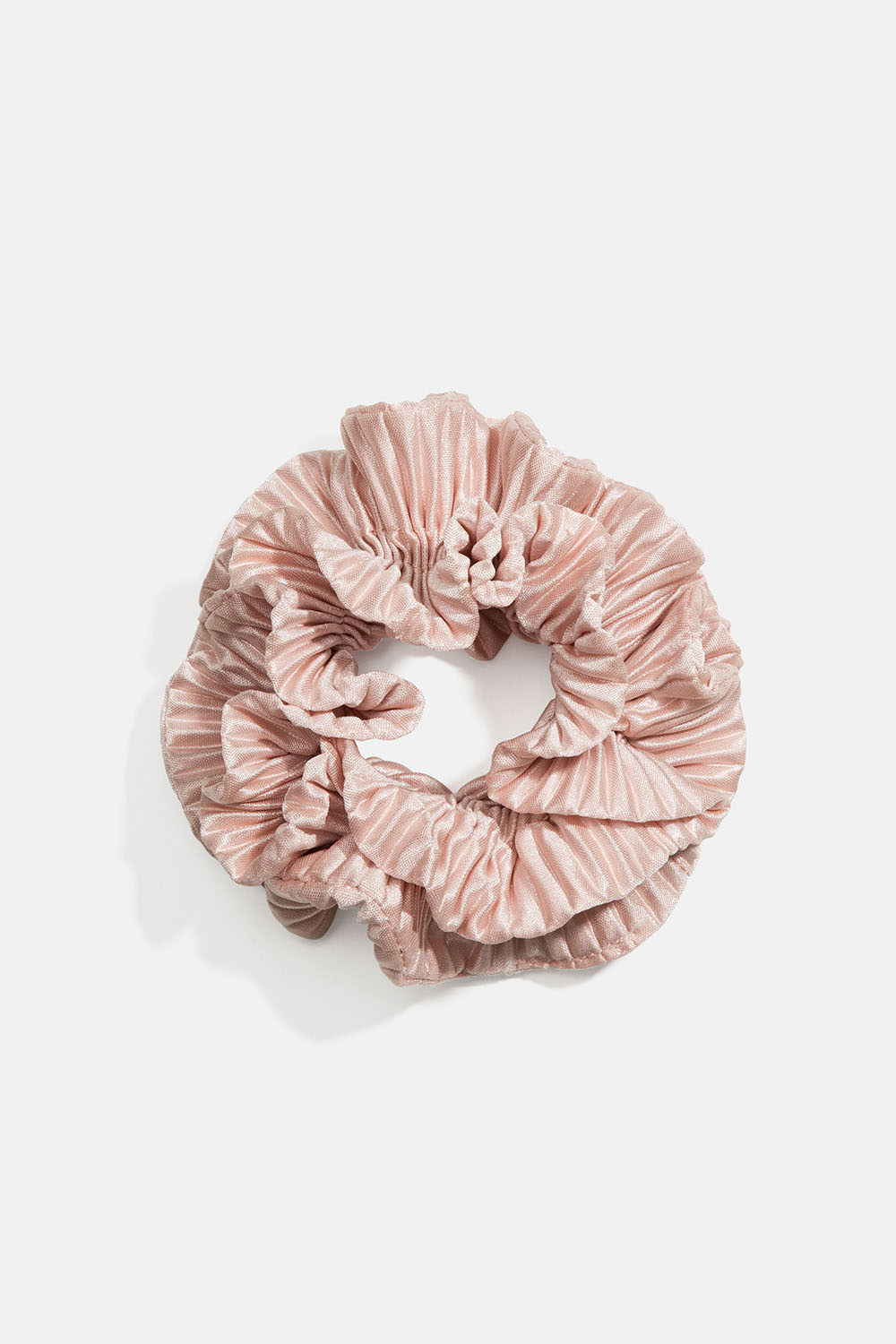 Rosa plisserad scrunchie med volanger