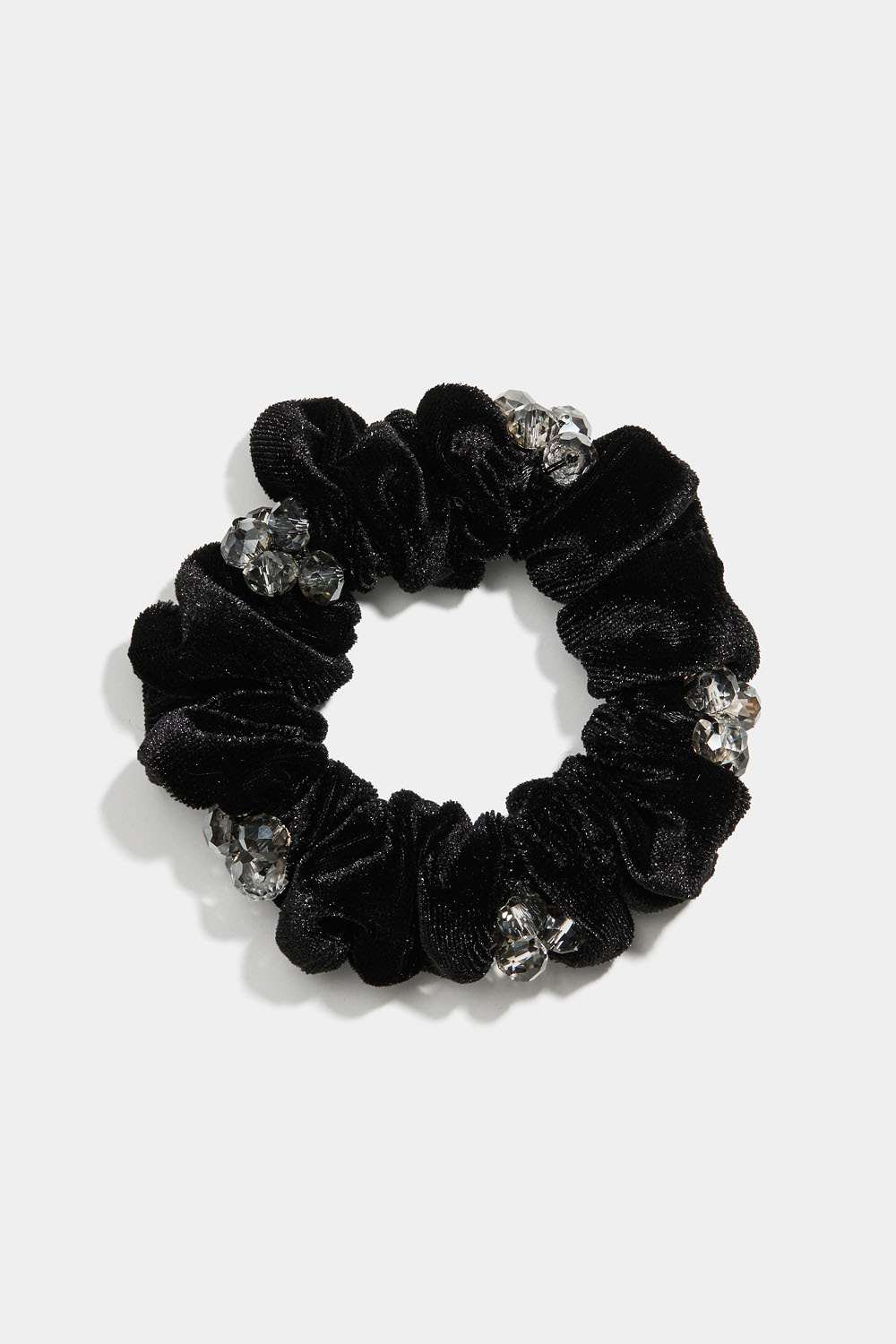 Scrunchie i sammet med grå pärlor