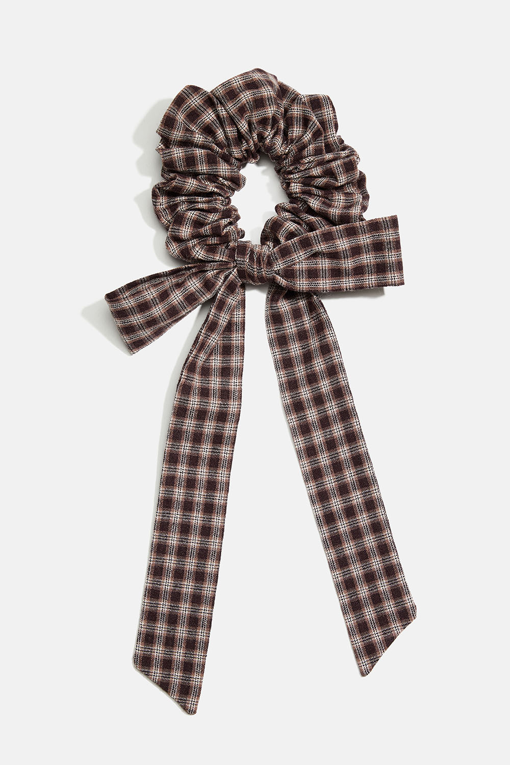 Scrunchie tail med rosett i brunt och rutigt mönster