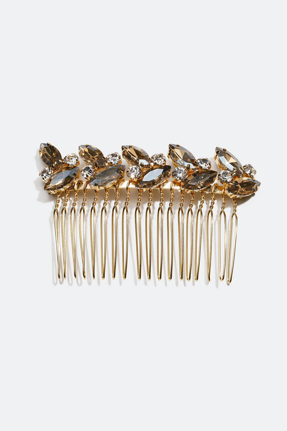 Guldfärgad hårkam med glasstenar