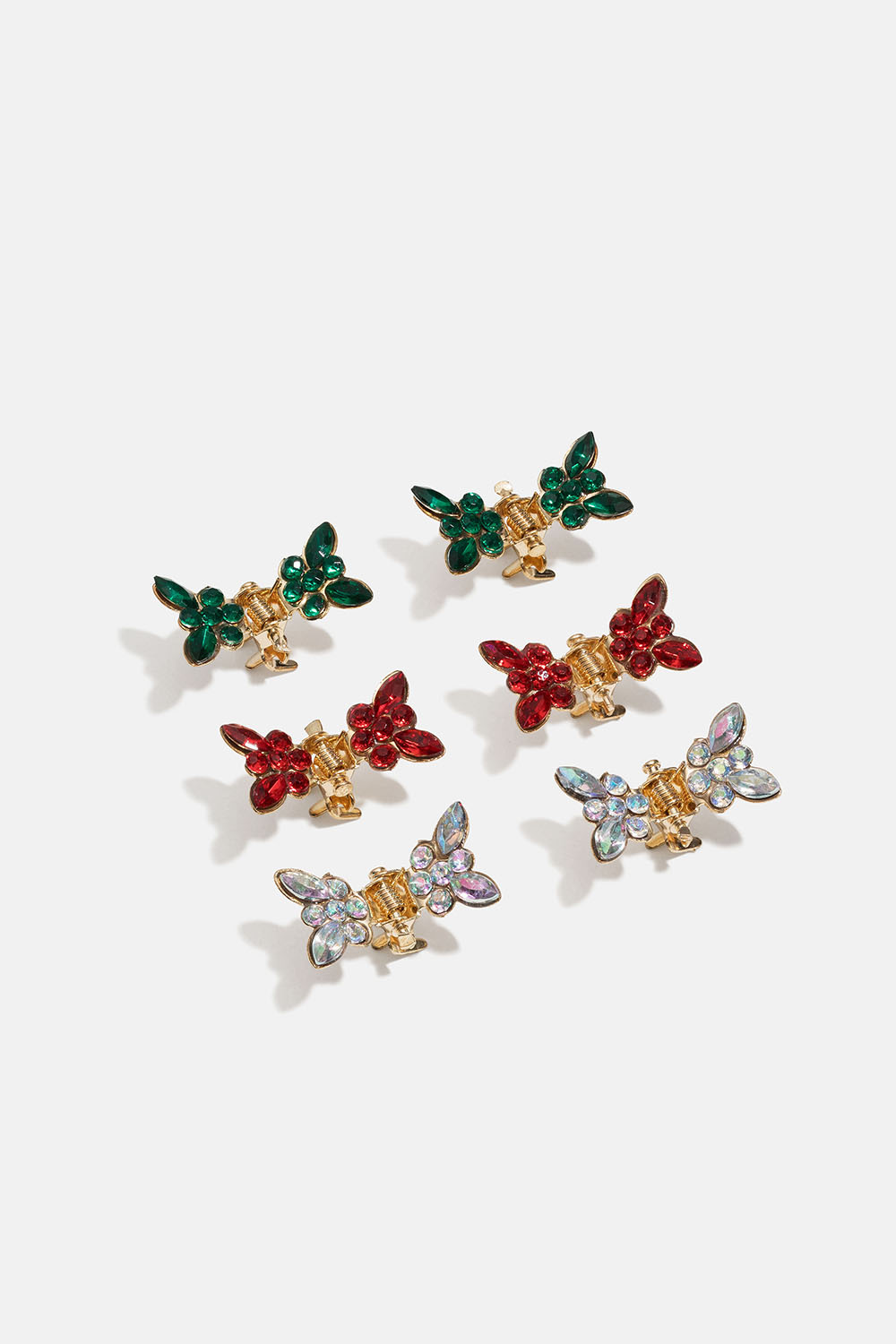 Små hårklämmor med  strassfjärilar, 6-pack