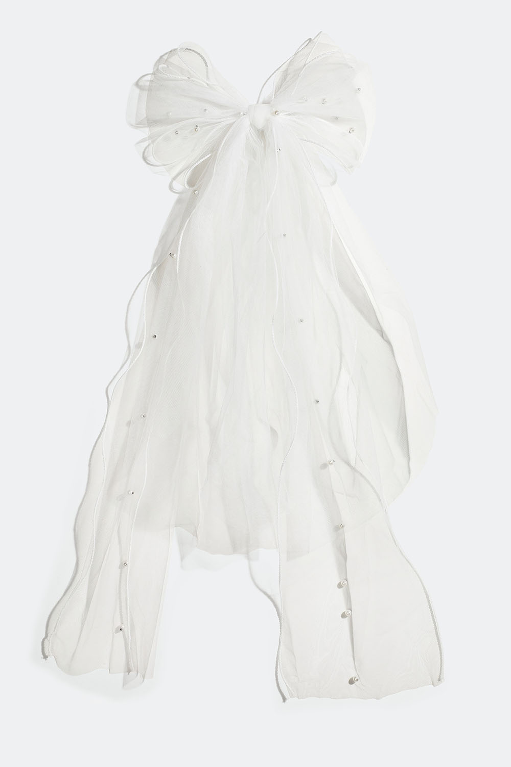 Hårspänne med vit rosett i organza med pärlor