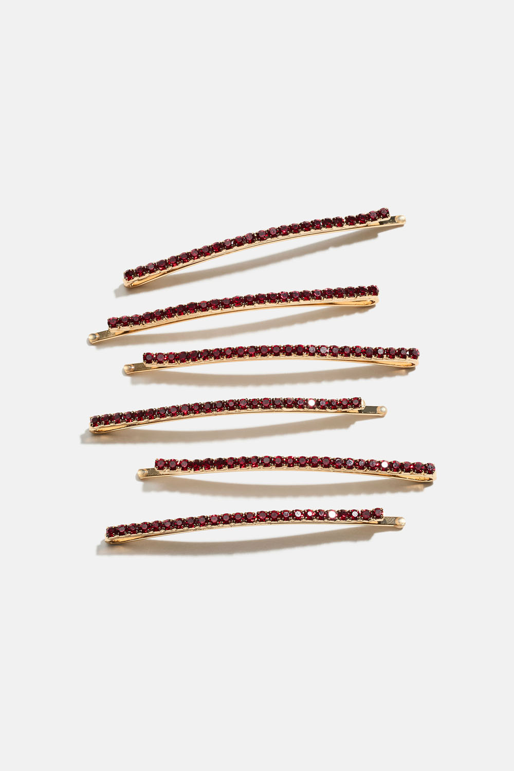 Hårspännen med röd strass, 6-pack