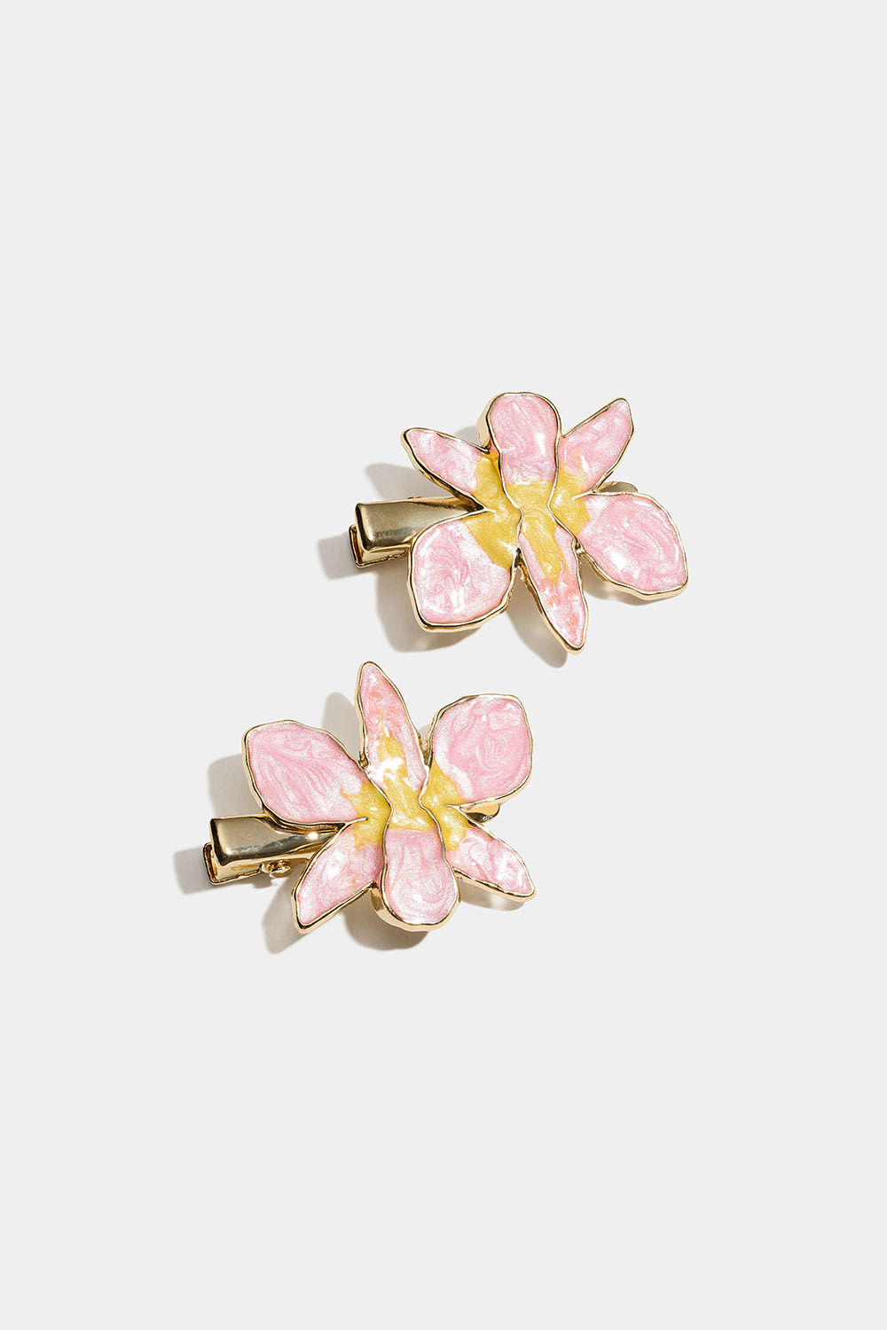 Guldfärgade hårspännen med rosa blommor, 2-pack