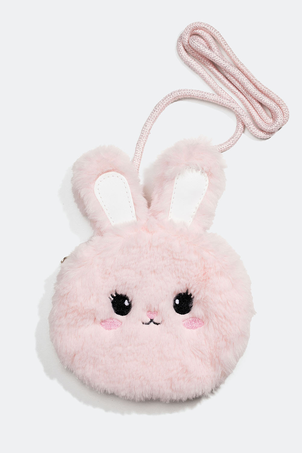 Rosa fluffig axelremsväska med kaninmotiv
