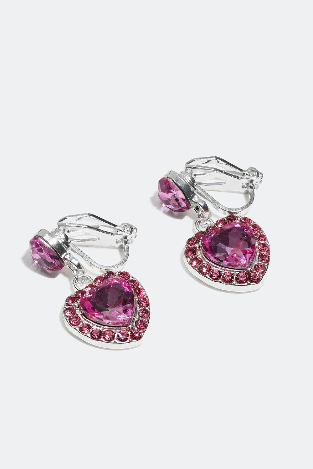 Clipsörhängen med hjärtan och rosa glasstenar