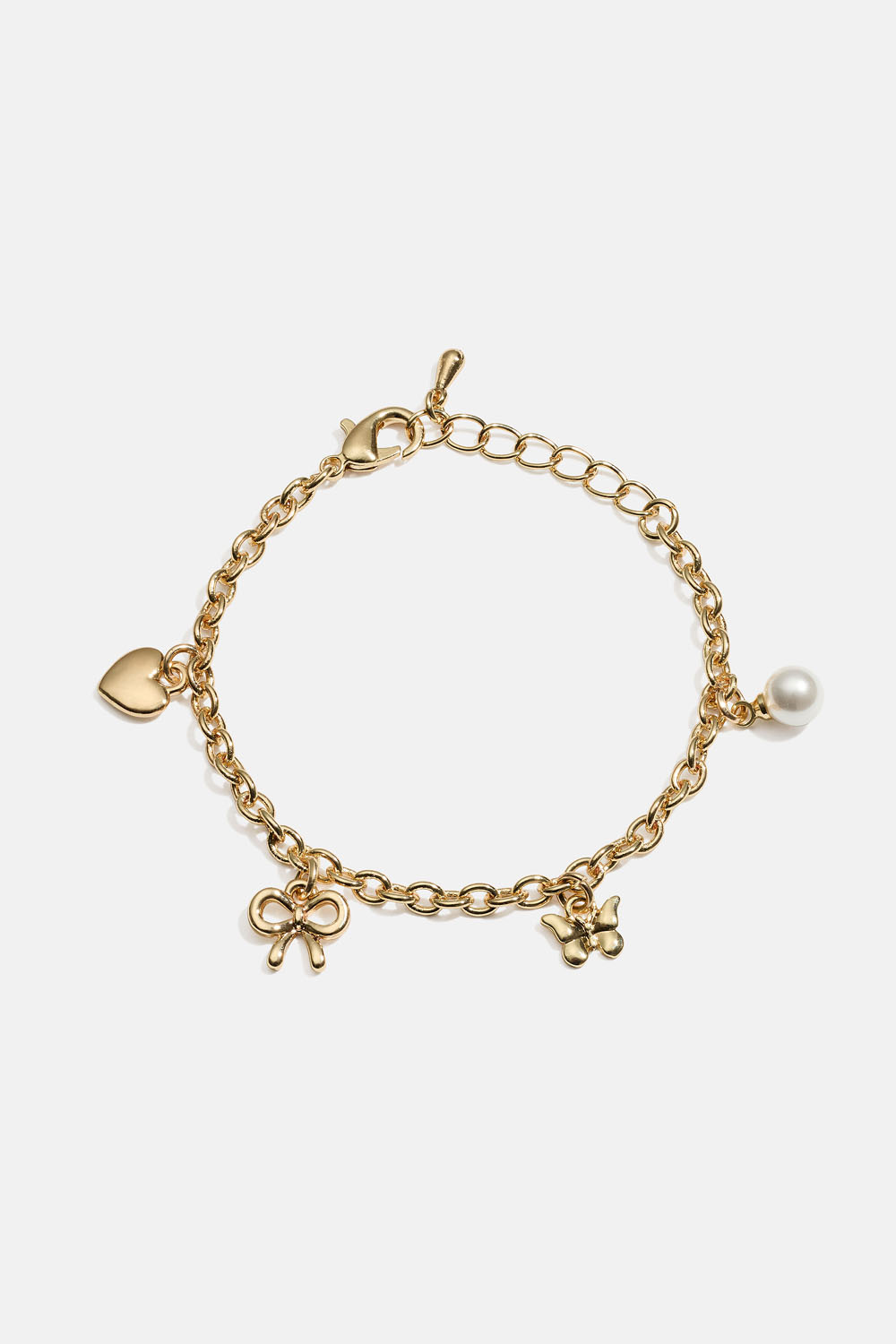 Guldfärgat armband för barn med hjärtan, rosett och fjäril