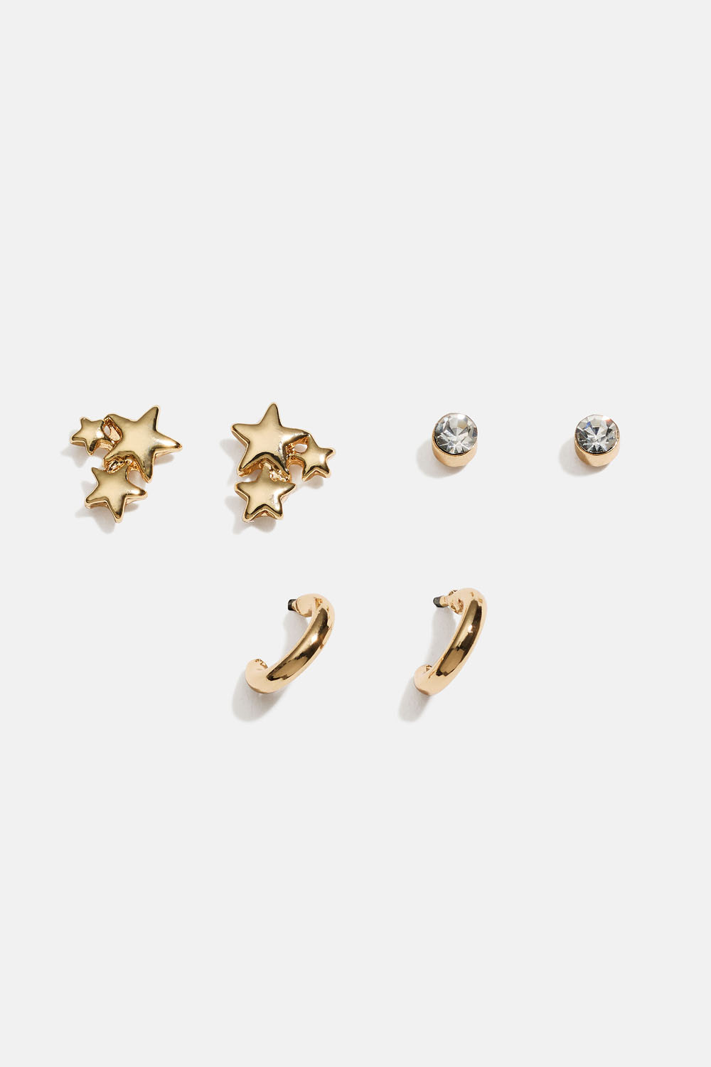 Studs och hoops med stjärnor och glasstenar, 3-pack