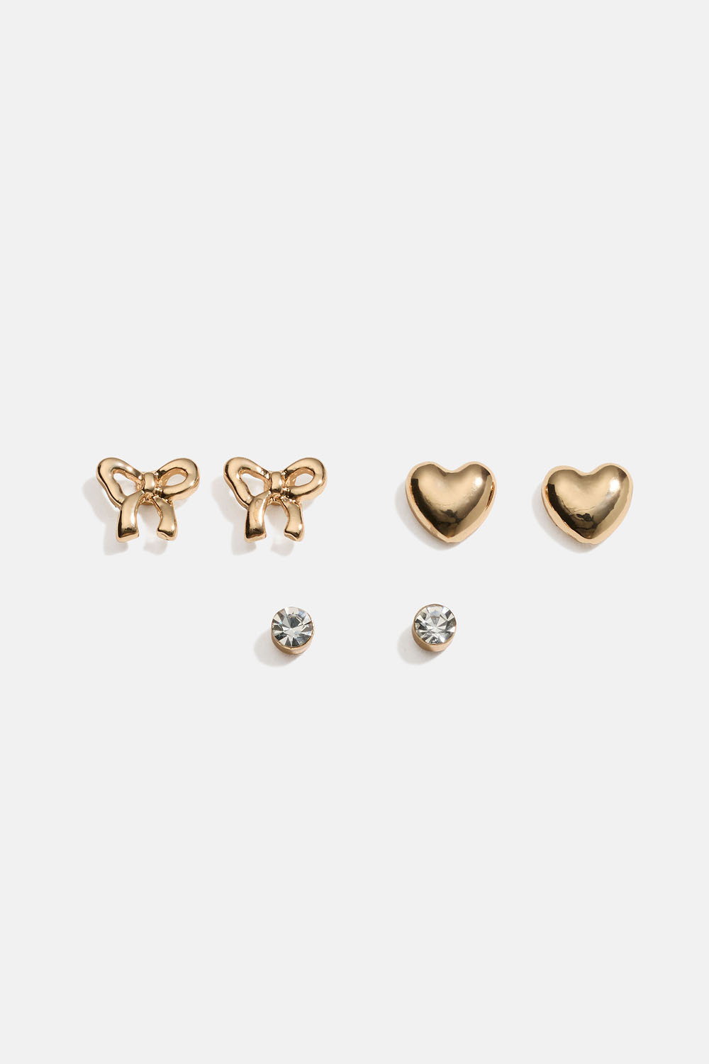 Guldfärgade studs med rosetter och hjärtan, 3-pack