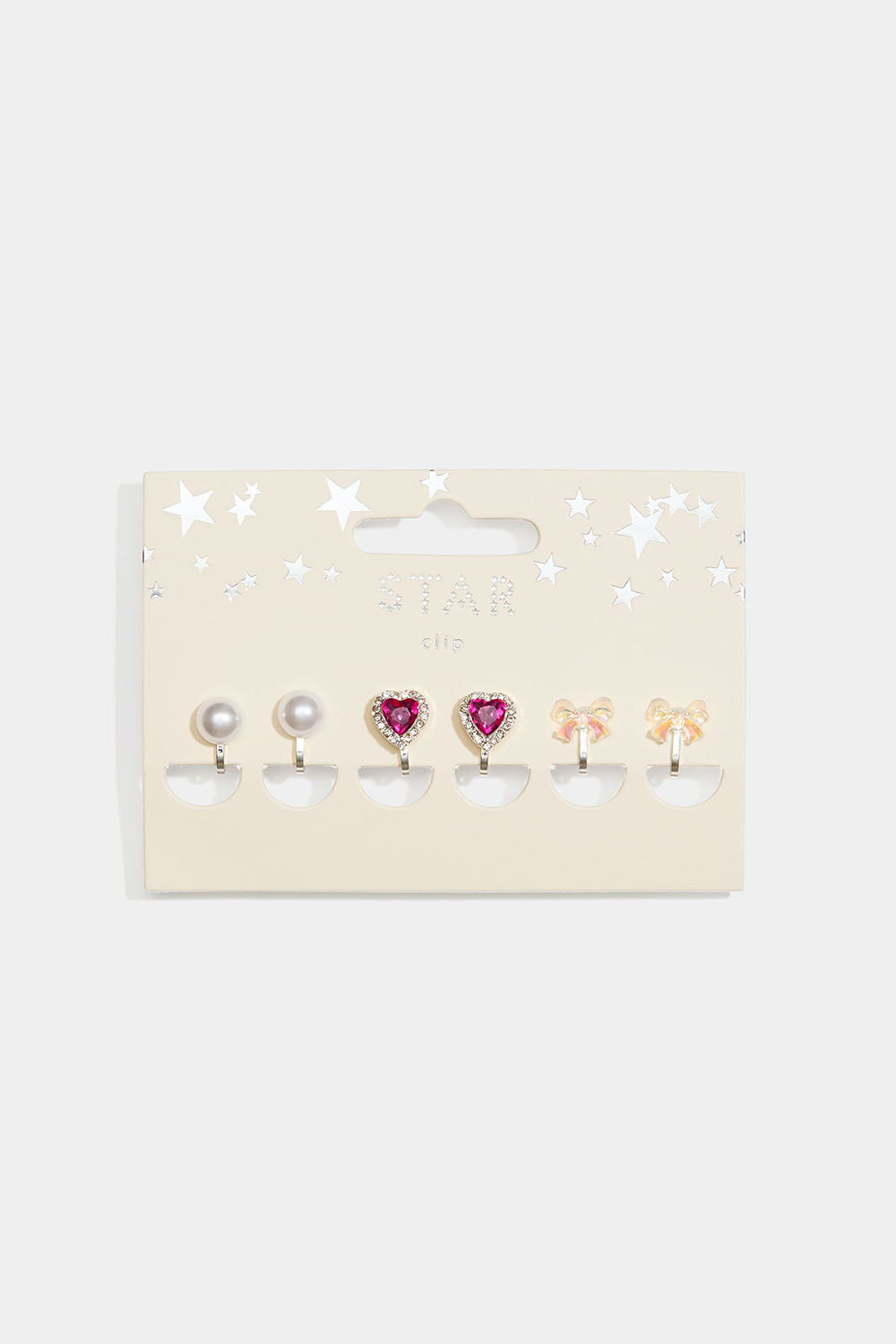 Clipsörhängen med hjärtan, pärlor och rosetter, 3-pack