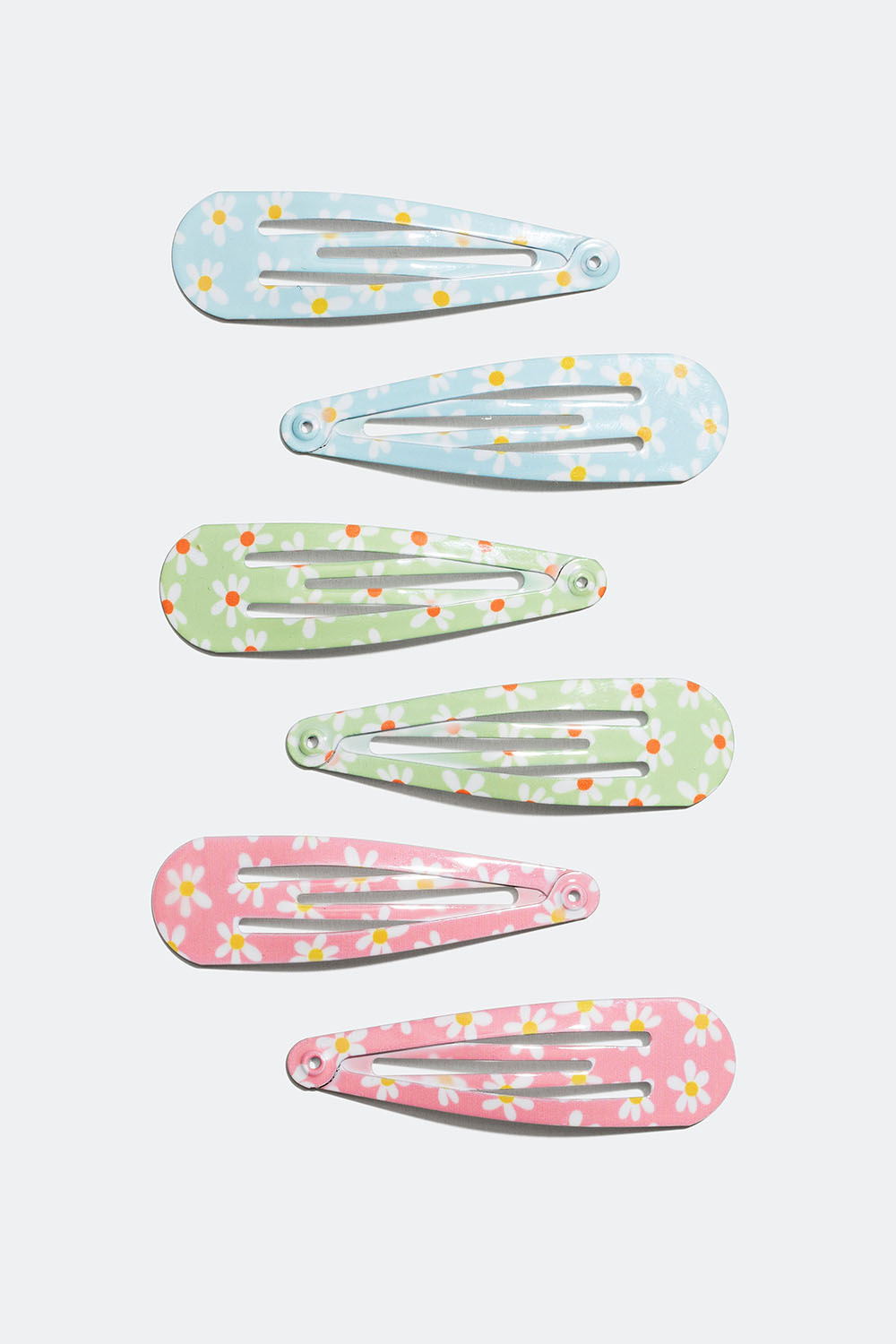 Hårspännen i olika färger med blommönster, 6-pack