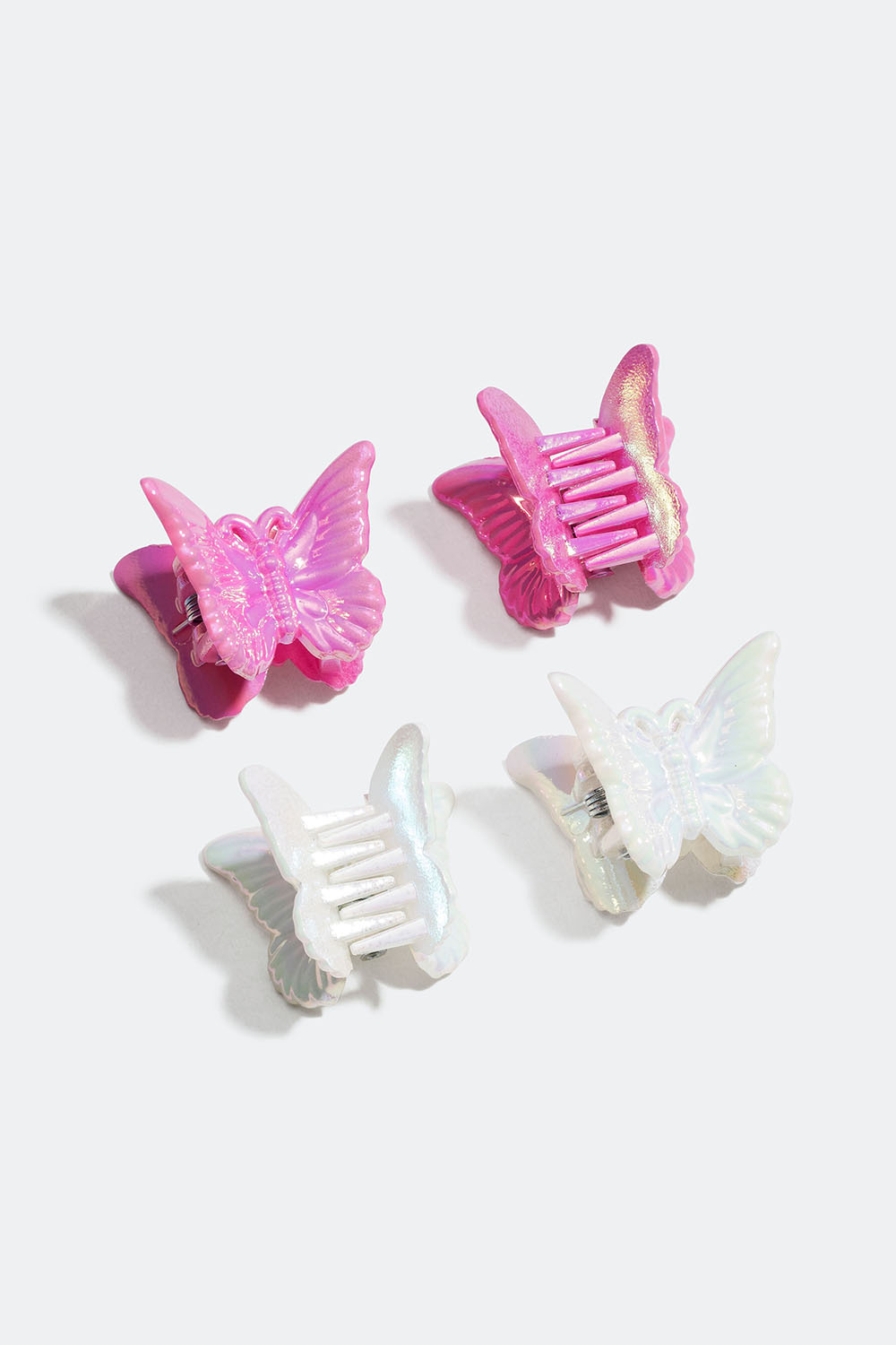 Små vita och rosa hårklämmor med fjärilar, 4-pack