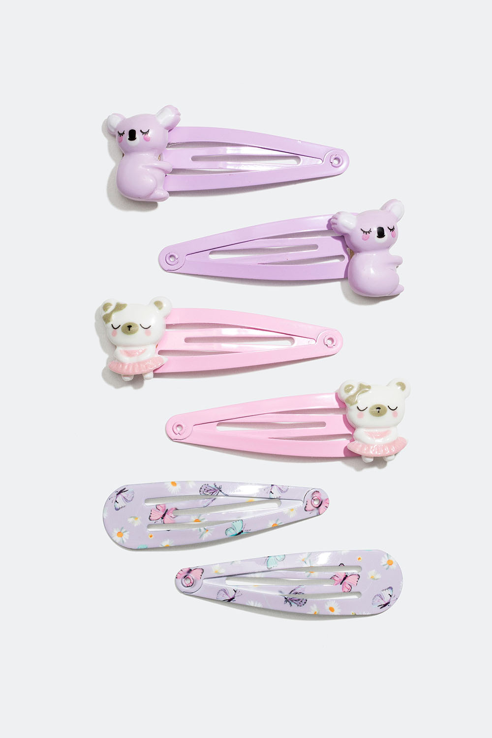 Hårspännen med björnar, koalor och fjärilar, 6-pack