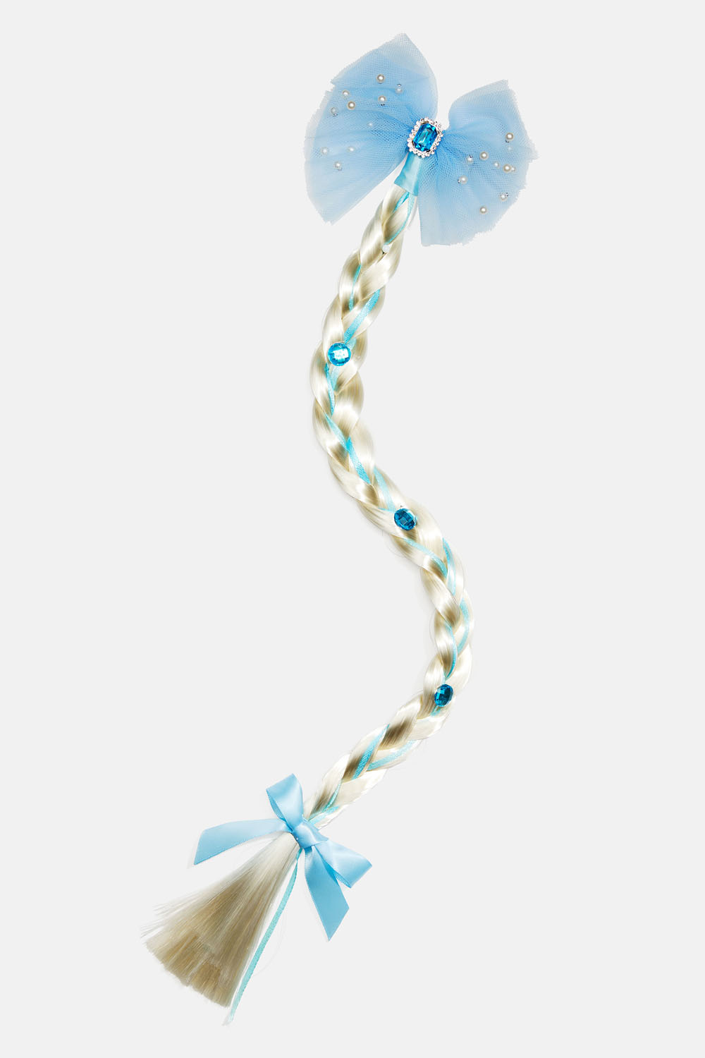 Hårspänne med blå rosett och fläta