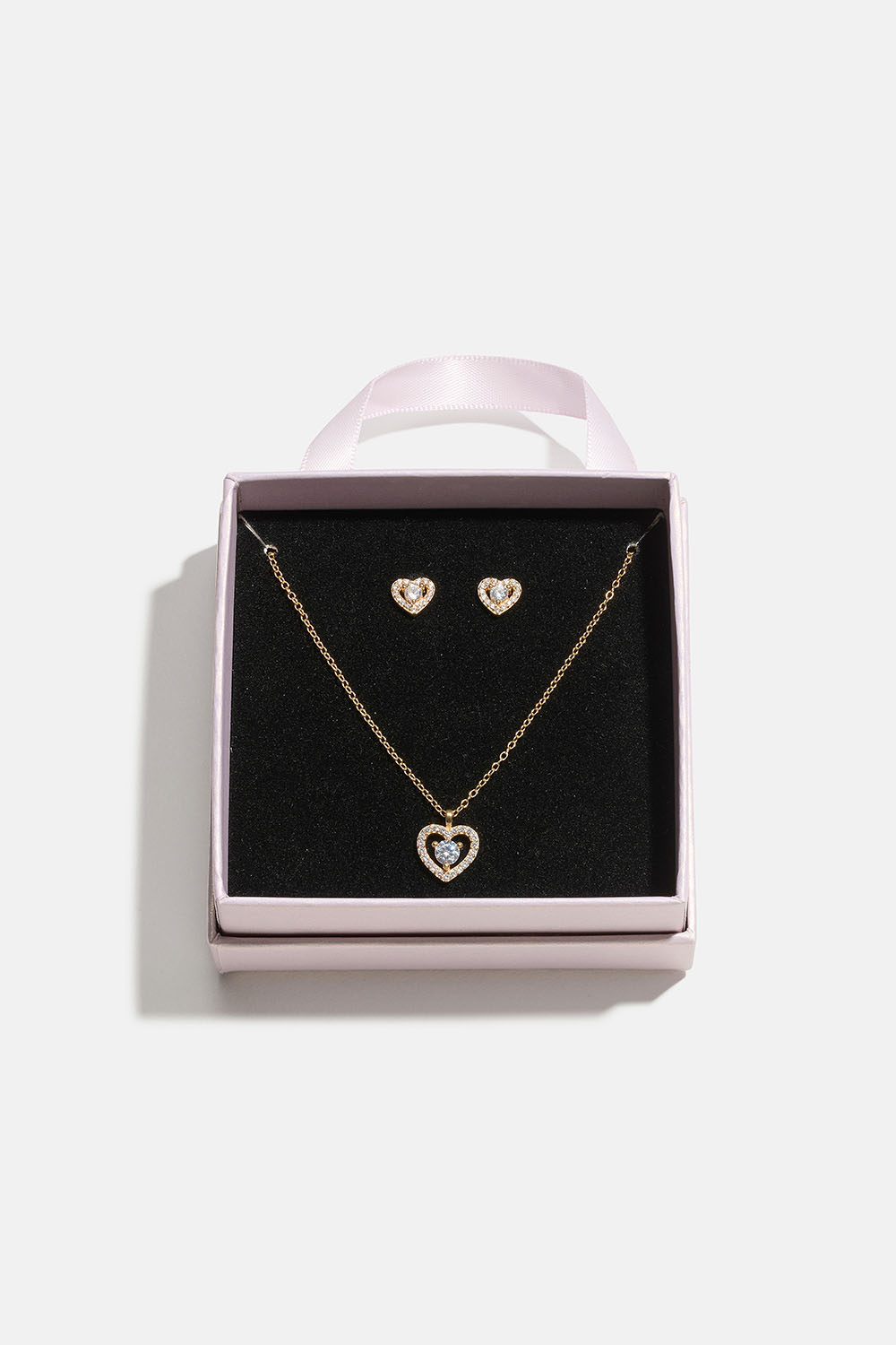Smyckesset i 18k guldpläterat äkta silver med hjärtan i presentask
