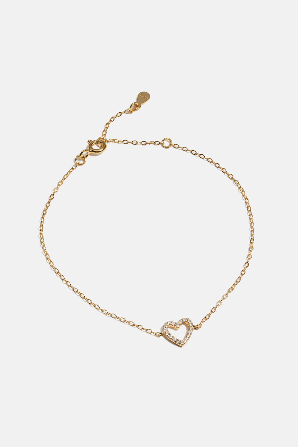 Armband i 18k guldpläterat äkta silver med hjärta och Cubic zirconia