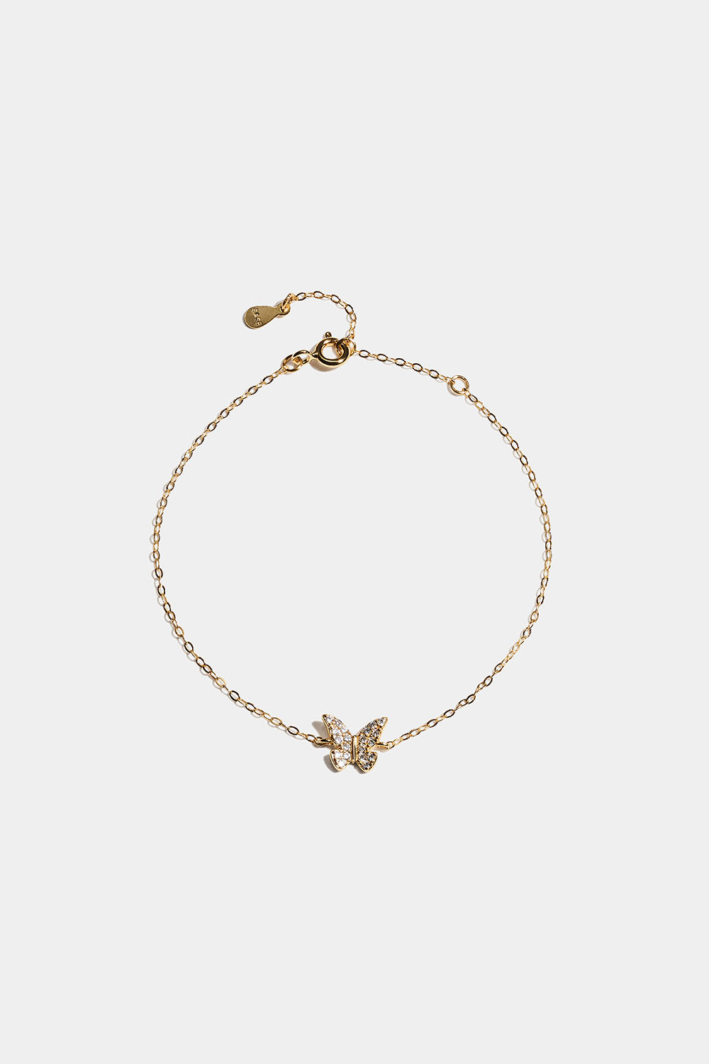 Armband i 18k guldpläterat äkta silver med fjäril och Cubic Zirconia