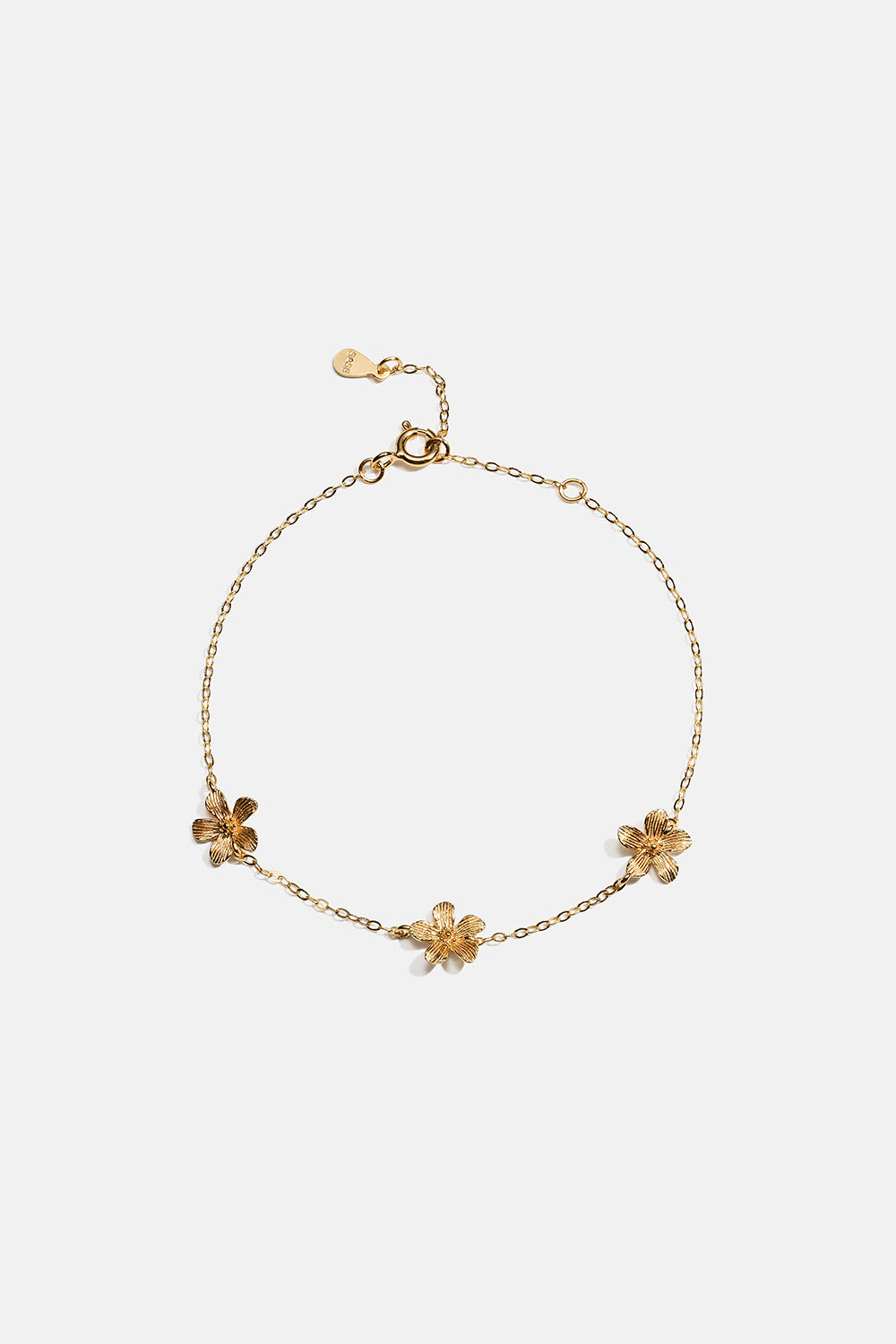 Armband i 18k guldpläterat äkta silver med texturerade blommor