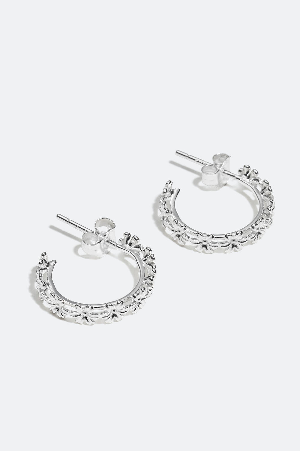 Hoops i äkta silver med blommor