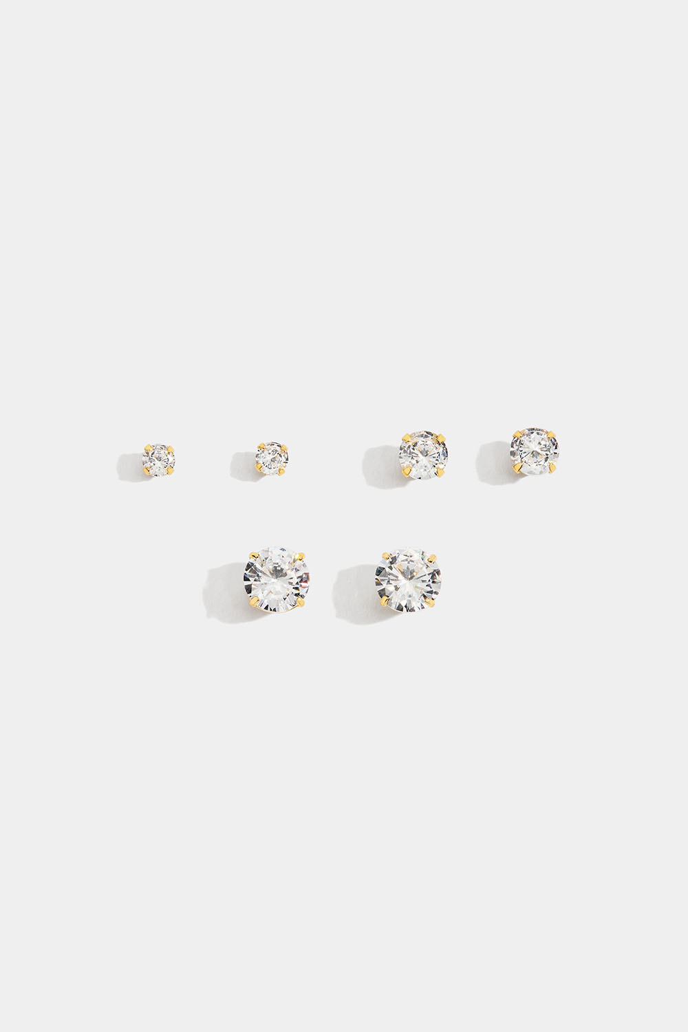 Studs i 18k guldpläterat äkta silver med Cubic Zirconia, 3-pack