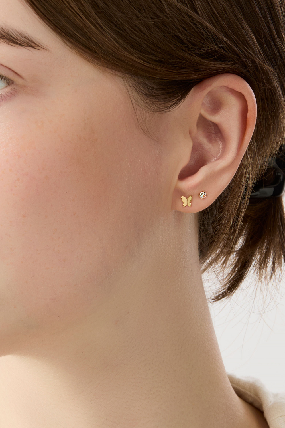 Studs i 18k guldpläterat äkta silver med fjärilar, 2-pack