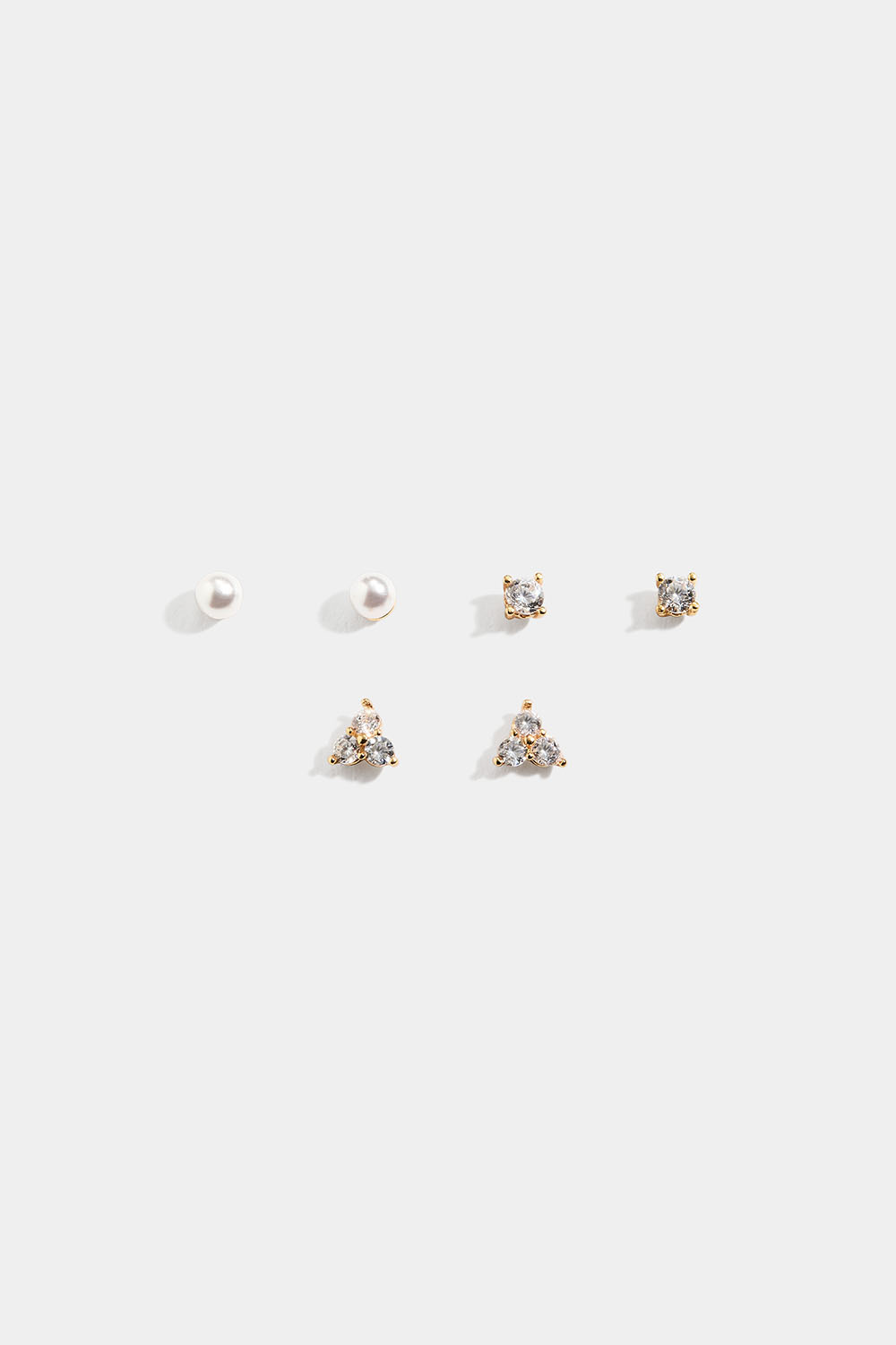 Studs i 18k guldpläterat äkta silver med pärlor och Cubic Zirconia, 3-pack