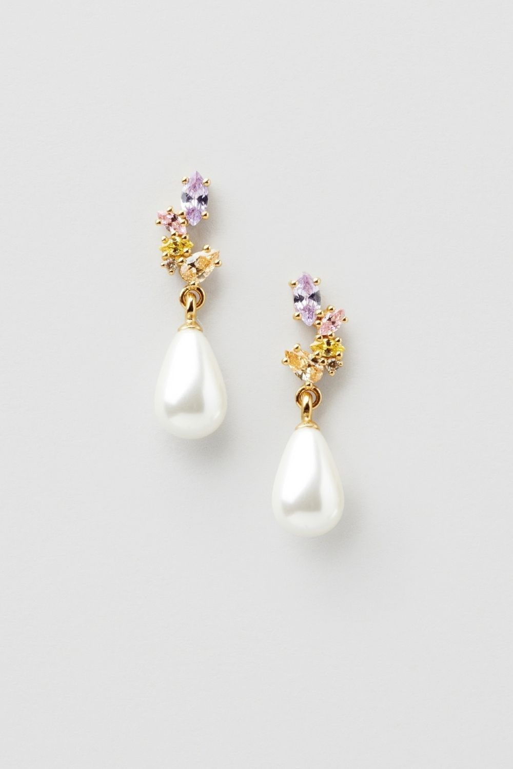 Ariel Pastel Bling Pearl Studs 24k Gold Plated