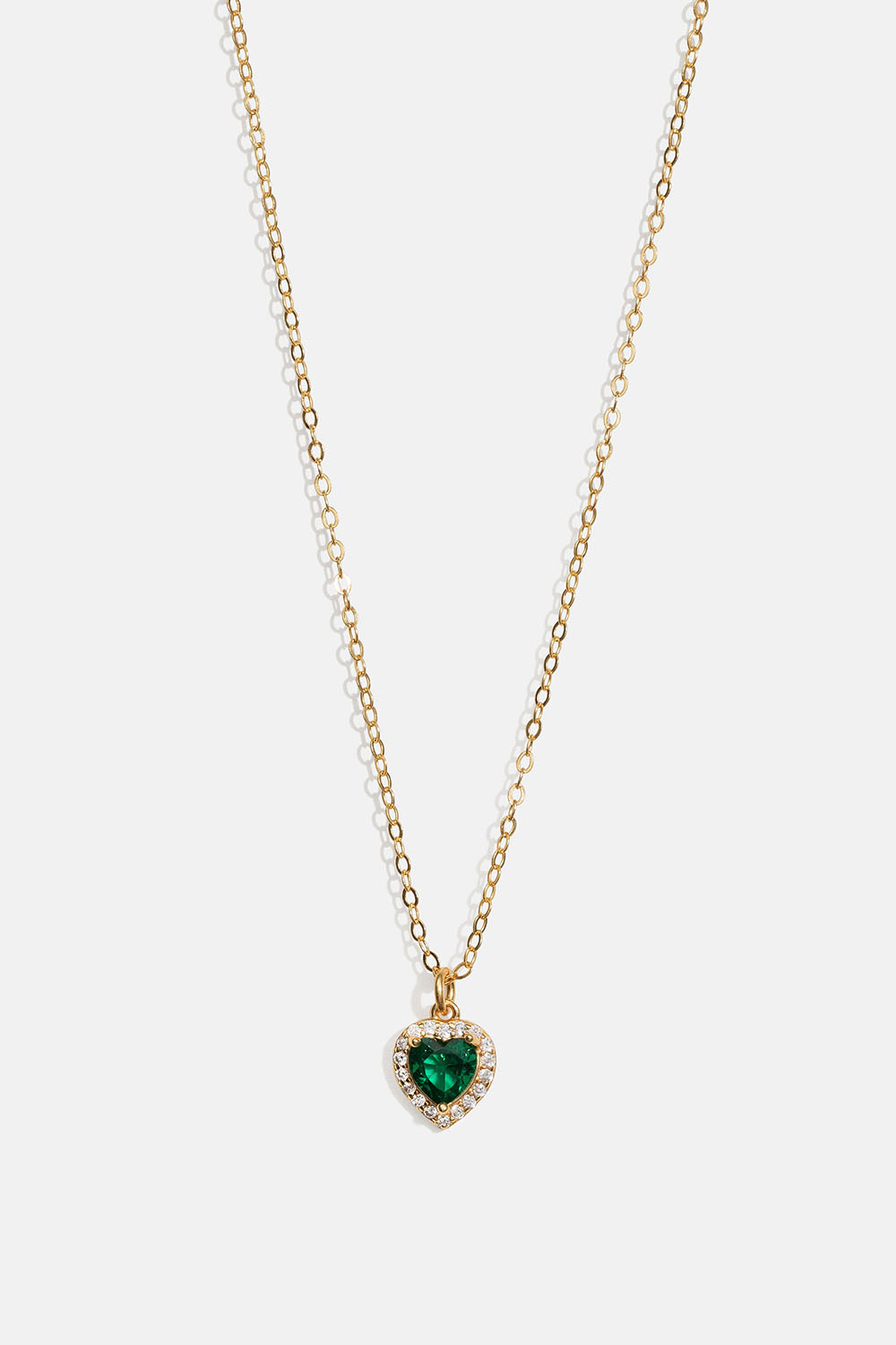 Halsband i 18k guldpläterat äkta silver med hjärtformat hänge och grön Cubic Zirconia