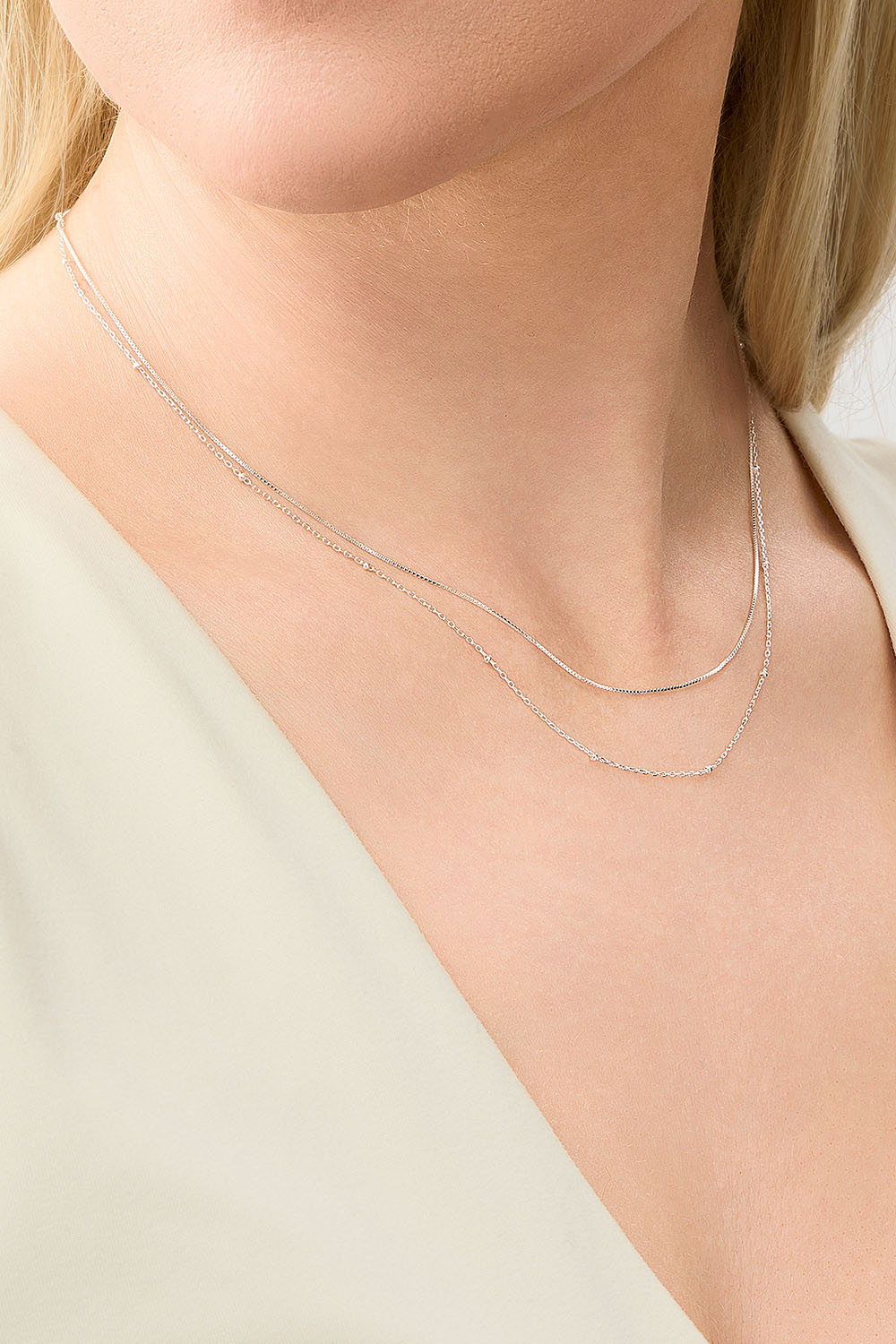 Dubbelhalsband i äkta silver med minikulor