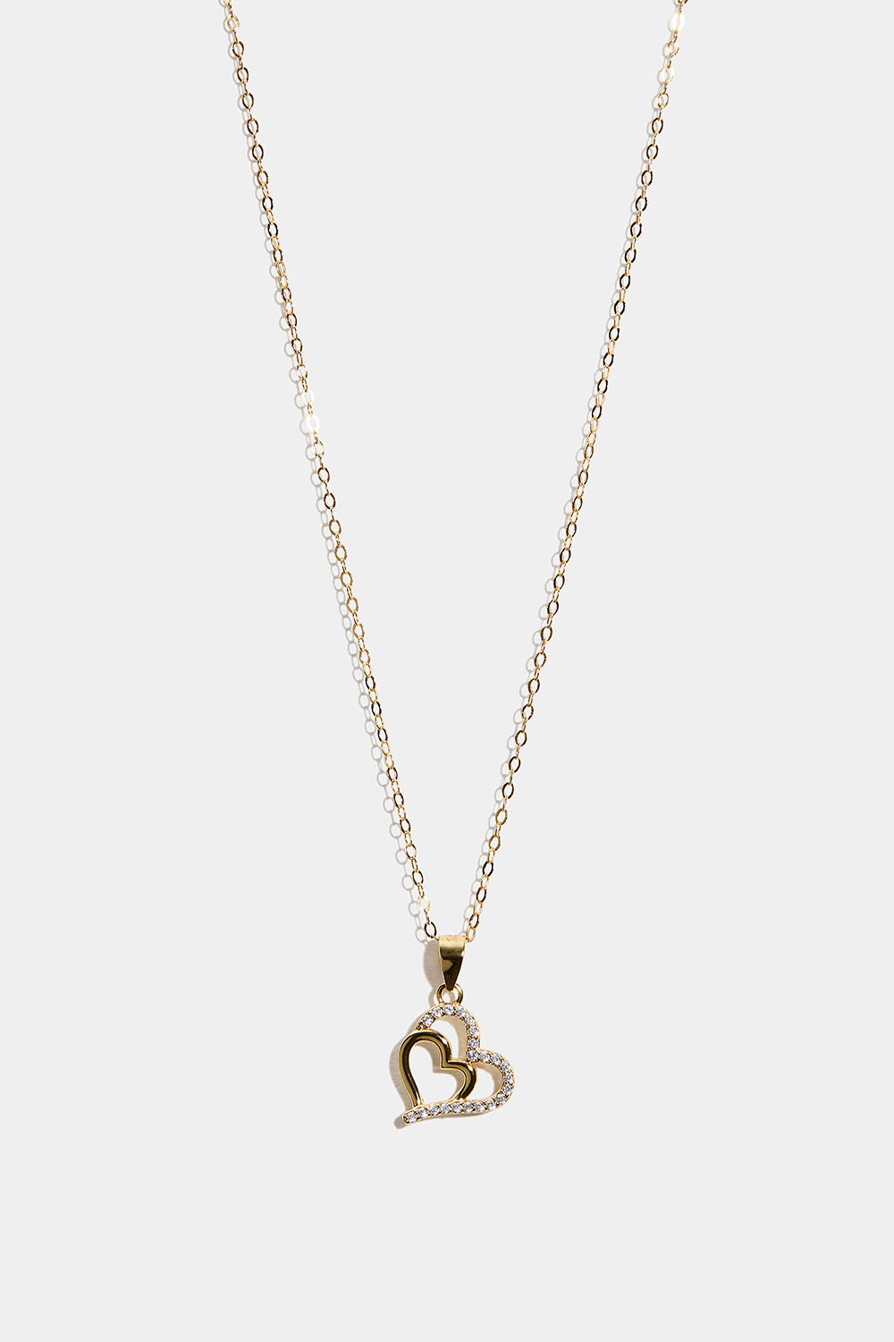 Halsband i 18k guldpläterat äkta silver med dubbelhjärta och Cubic Zirconia